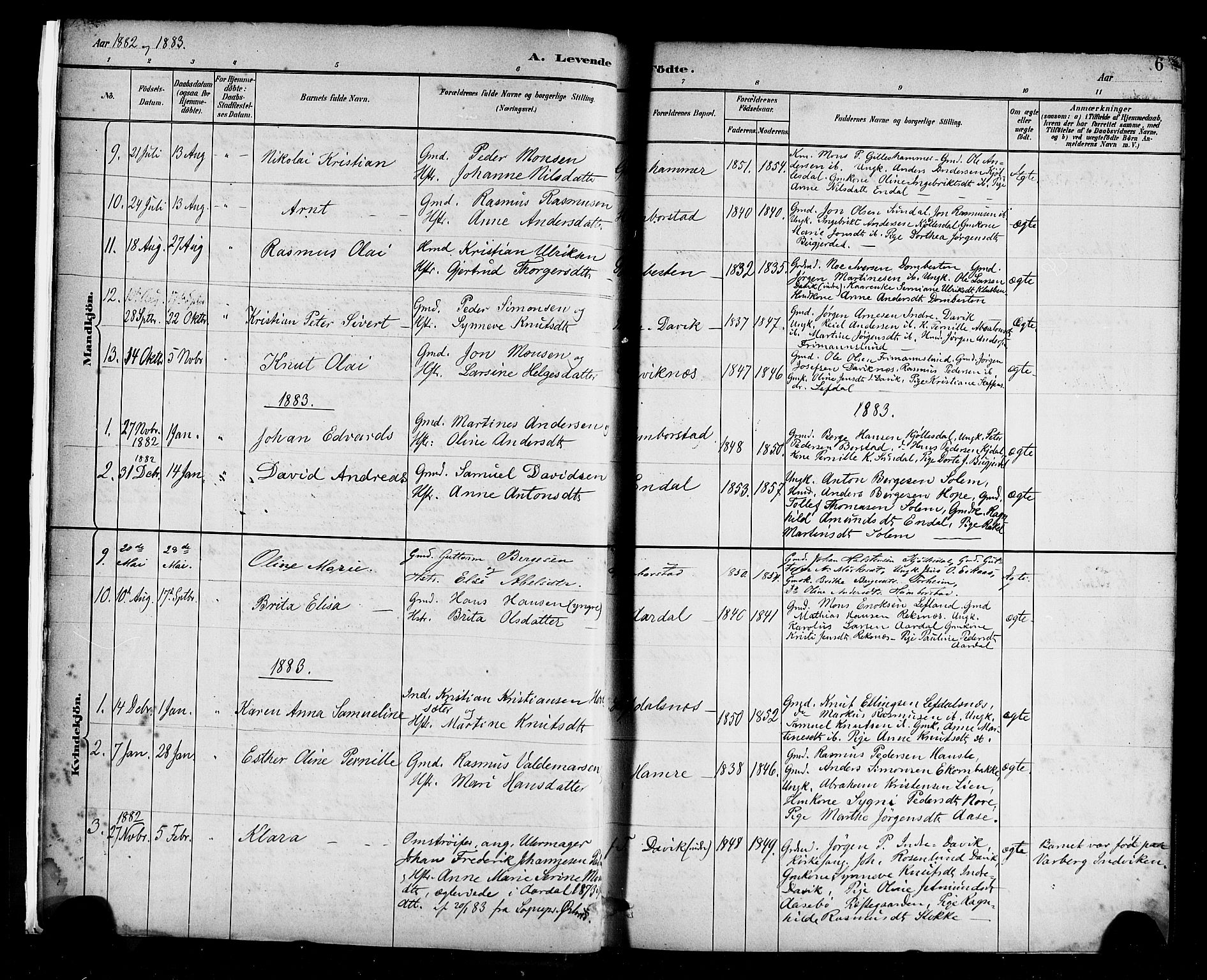 Davik sokneprestembete, AV/SAB-A-79701/H/Haa/Haab/L0001: Parish register (official) no. B 1, 1882-1900, p. 6