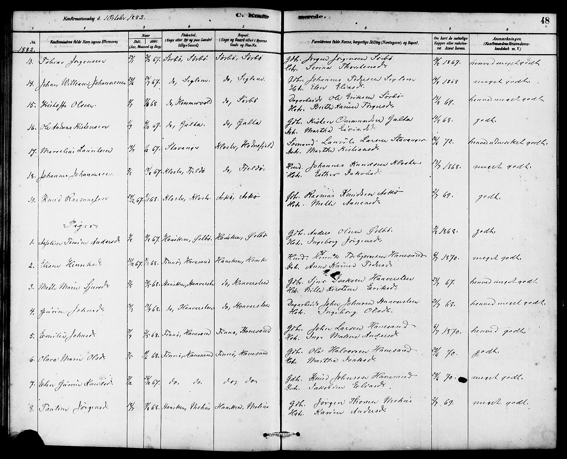 Rennesøy sokneprestkontor, SAST/A -101827/H/Ha/Haa/L0007: Parish register (official) no. A 7, 1878-1884, p. 48