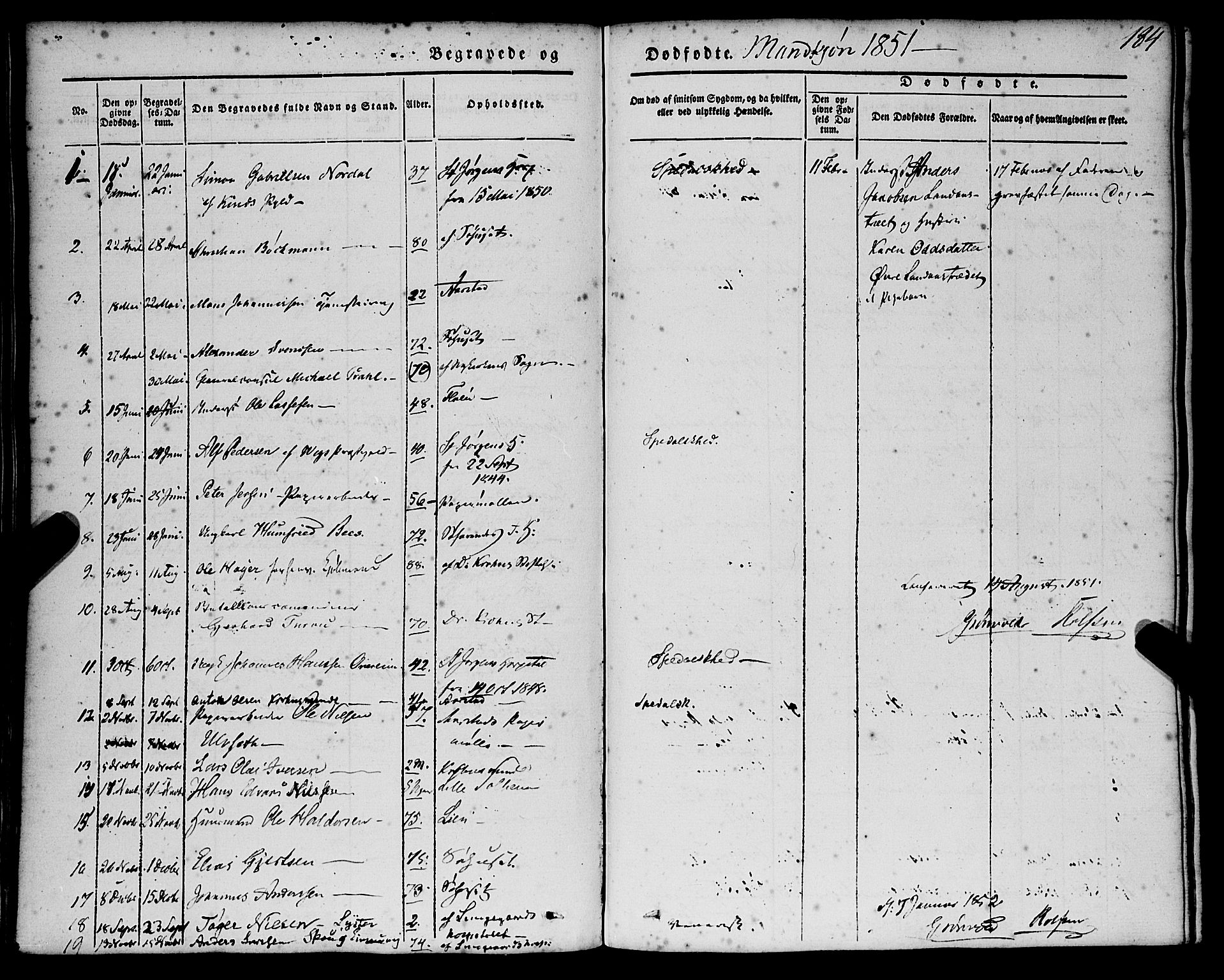 St. Jørgens hospital og Årstad sokneprestembete, AV/SAB-A-99934: Parish register (official) no. A 4, 1844-1863, p. 184
