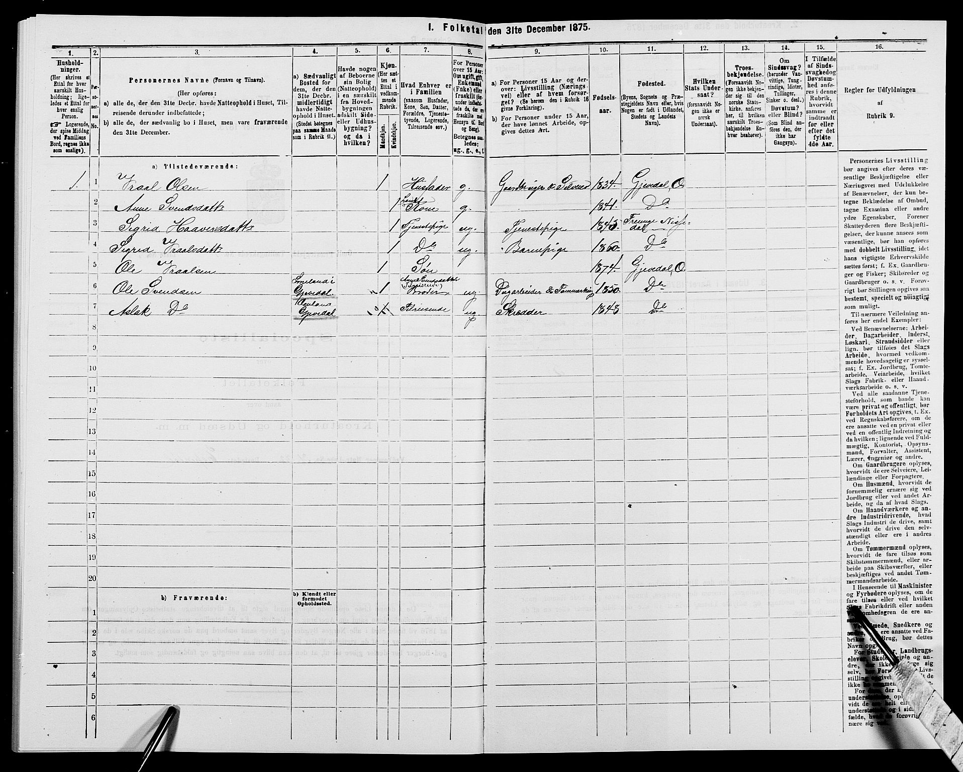 SAK, 1875 census for 0929P Åmli, 1875, p. 113