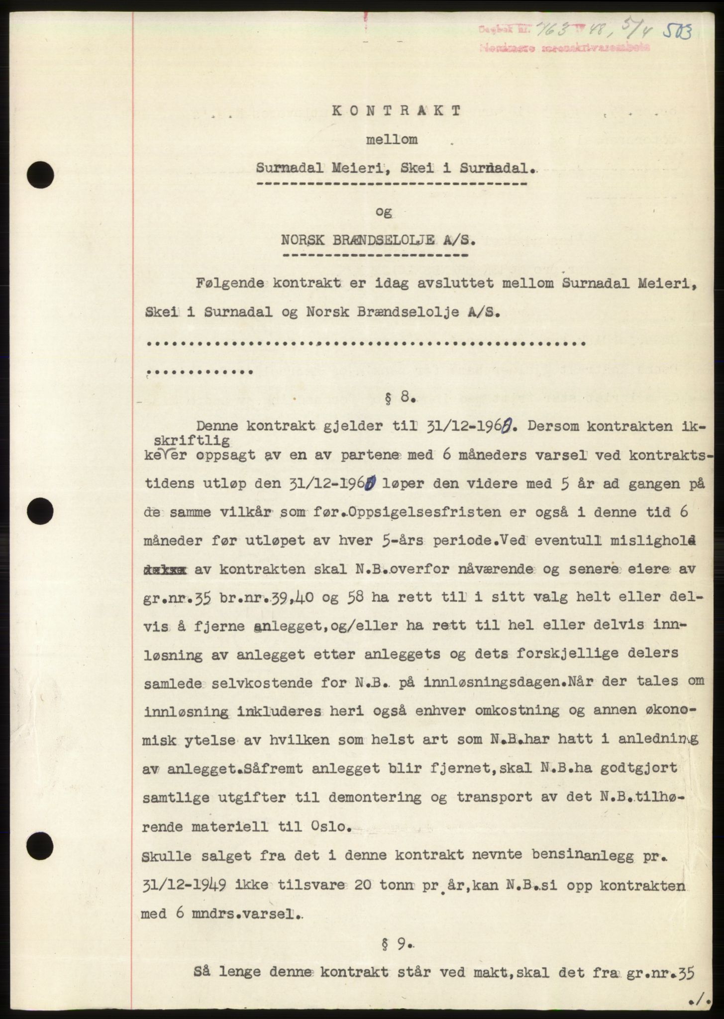 Nordmøre sorenskriveri, AV/SAT-A-4132/1/2/2Ca: Mortgage book no. B98, 1948-1948, Diary no: : 763/1948