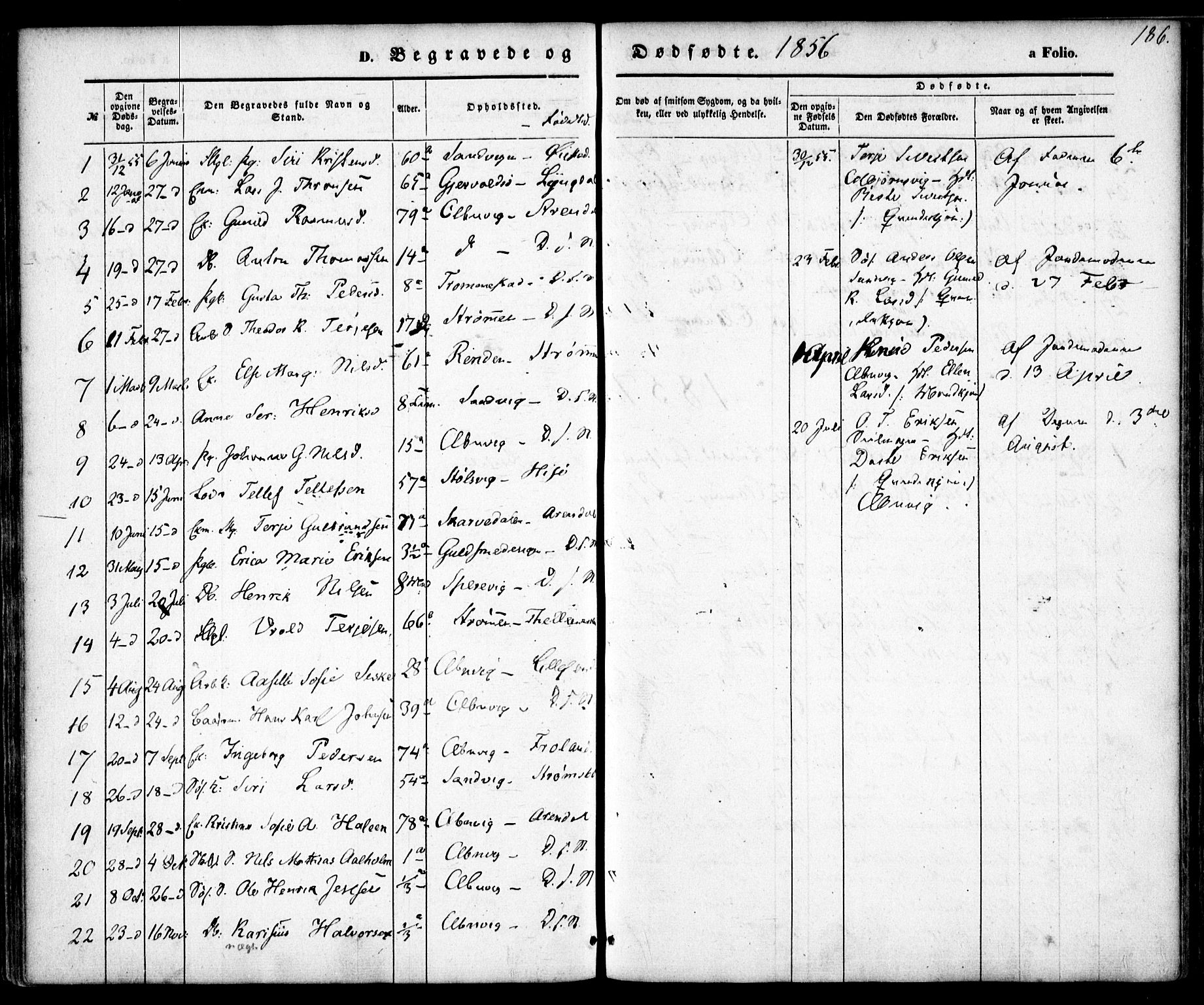 Hisøy sokneprestkontor, SAK/1111-0020/F/Fa/L0001: Parish register (official) no. A 1, 1849-1871, p. 186