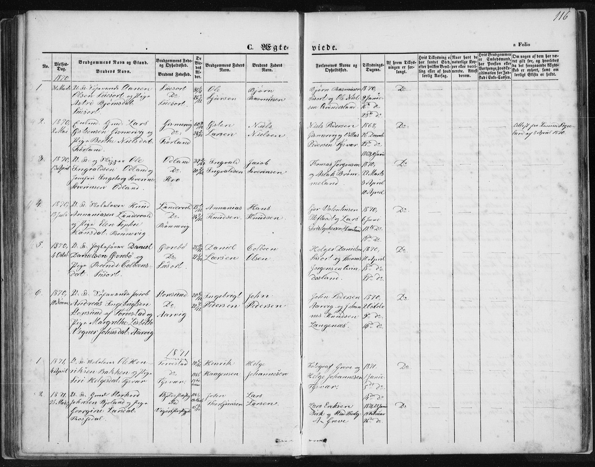 Tysvær sokneprestkontor, AV/SAST-A -101864/H/Ha/Haa/L0005: Parish register (official) no. A 5, 1865-1878, p. 116