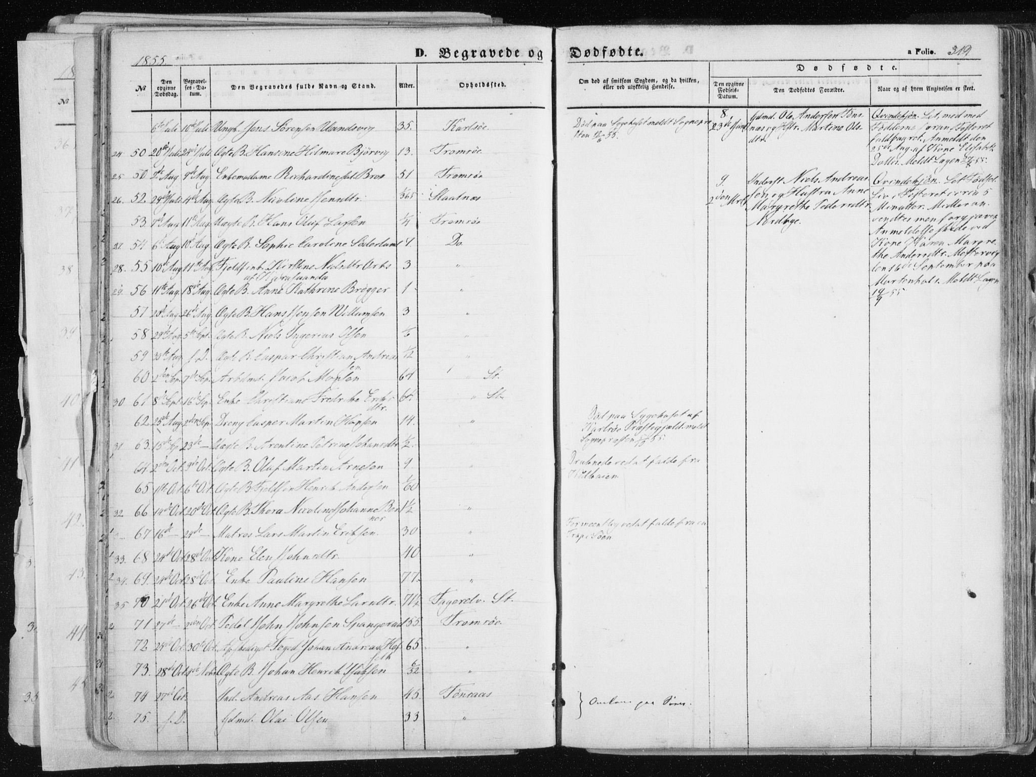 Tromsø sokneprestkontor/stiftsprosti/domprosti, AV/SATØ-S-1343/G/Ga/L0010kirke: Parish register (official) no. 10, 1848-1855, p. 319