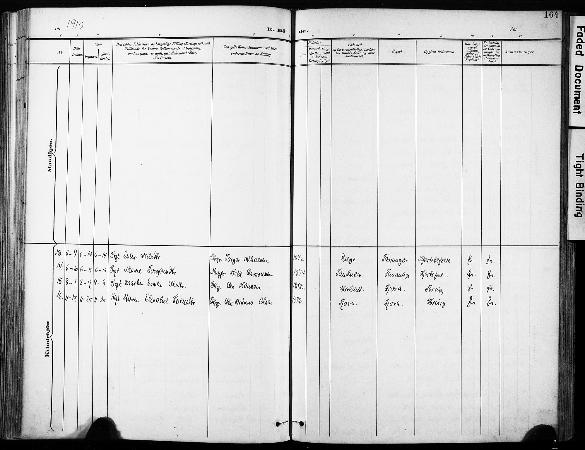 Håland sokneprestkontor, AV/SAST-A-101802/001/30BA/L0013: Parish register (official) no. A 12, 1901-1913, p. 164