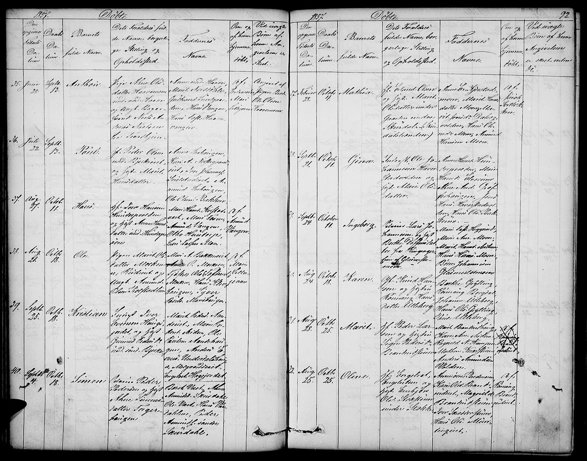 Sør-Fron prestekontor, AV/SAH-PREST-010/H/Ha/Hab/L0001: Parish register (copy) no. 1, 1844-1863, p. 92