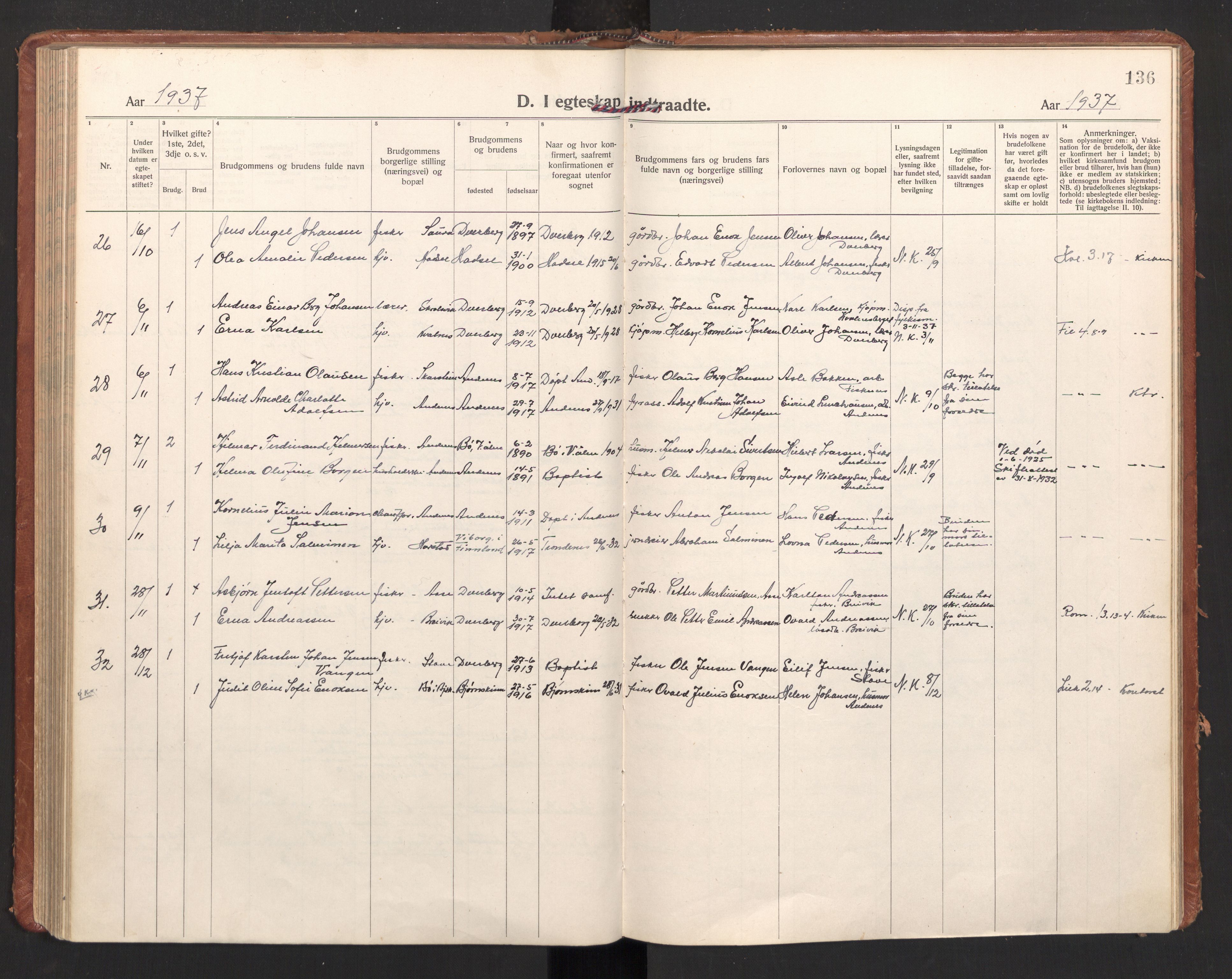 Ministerialprotokoller, klokkerbøker og fødselsregistre - Nordland, AV/SAT-A-1459/897/L1408: Parish register (official) no. 897A15, 1922-1938, p. 136