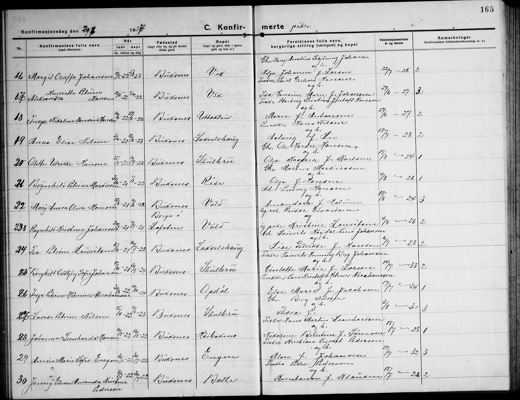 Ministerialprotokoller, klokkerbøker og fødselsregistre - Nordland, AV/SAT-A-1459/881/L1170: Parish register (copy) no. 881C07, 1930-1943, p. 165