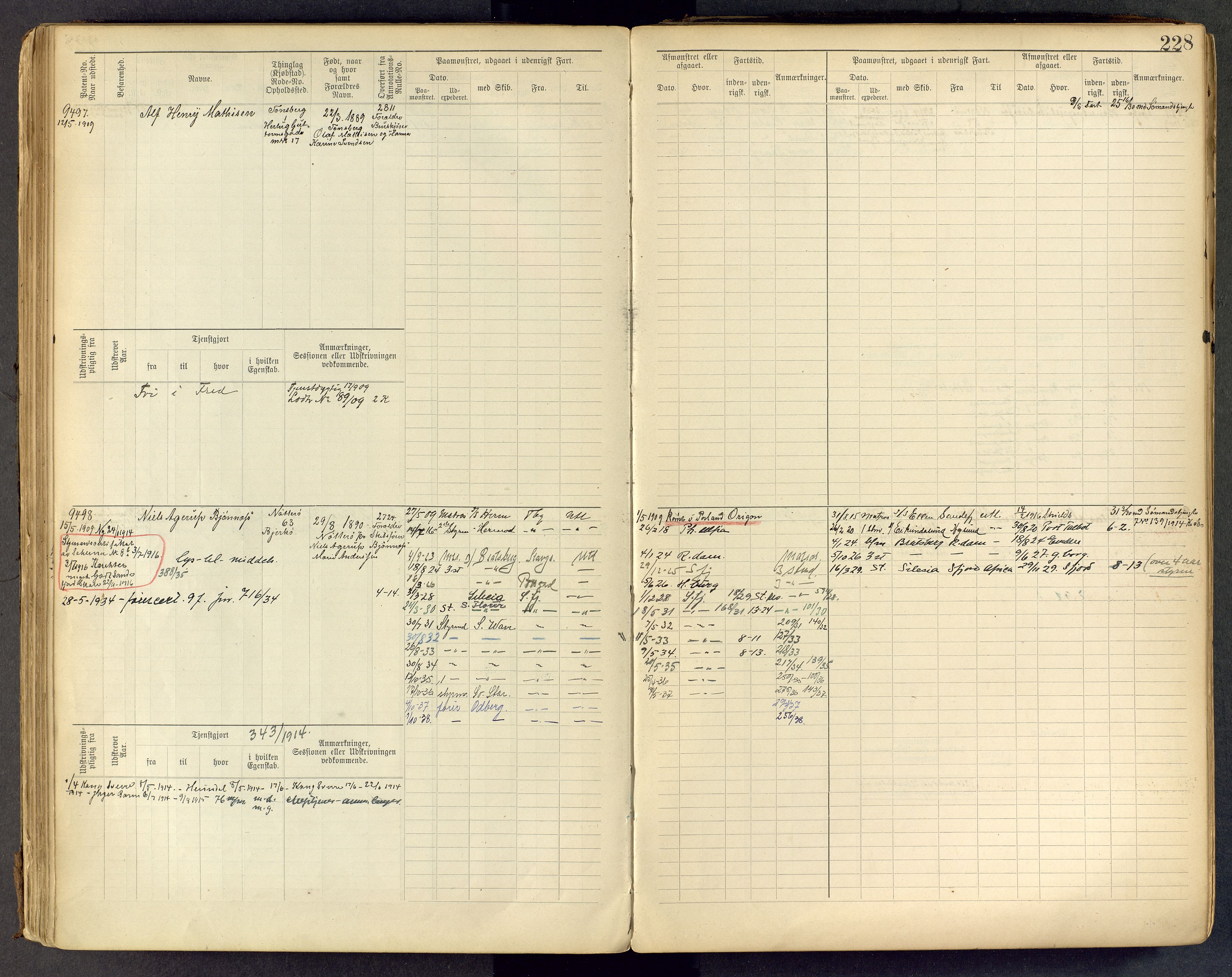 Tønsberg innrulleringskontor, AV/SAKO-A-786/F/Fc/Fcb/L0009: Hovedrulle Patent nr. 9043-9992, 1900-1921, p. 228