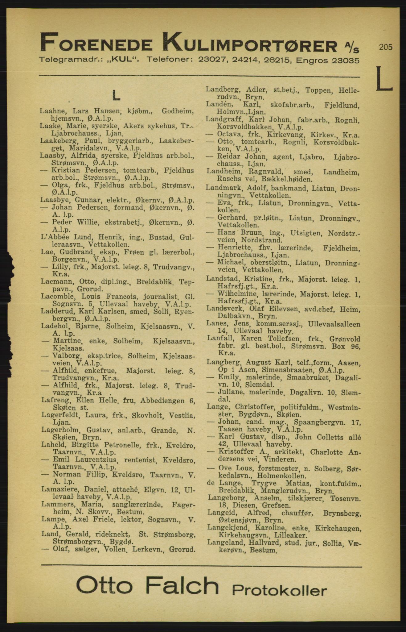 Aker adressebok/adressekalender, PUBL/001/A/003: Akers adressekalender, 1924-1925, p. 205