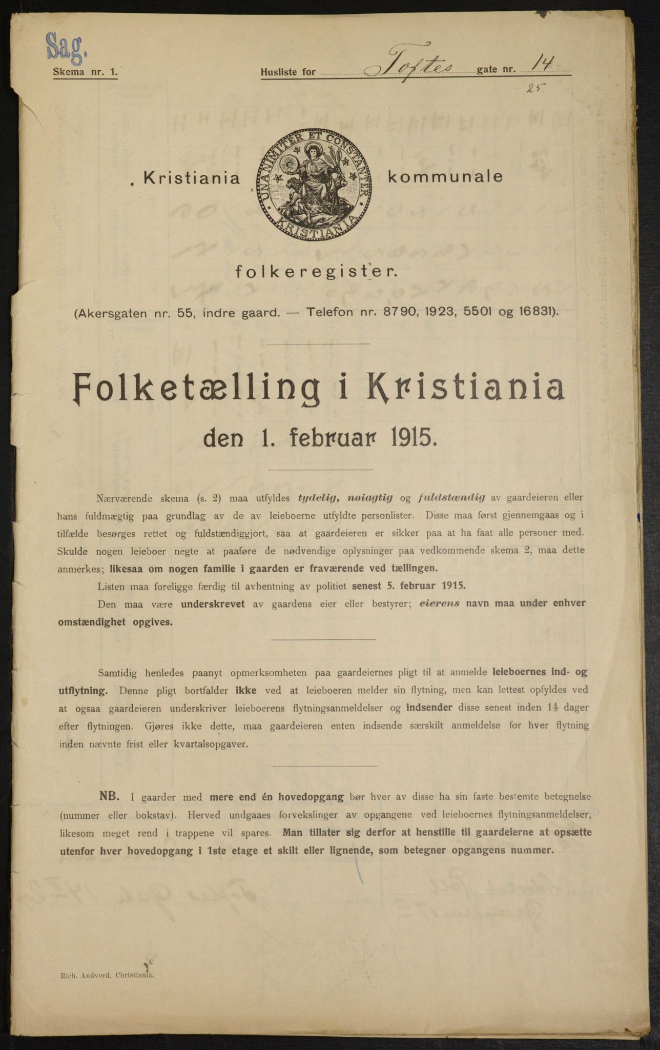 OBA, Municipal Census 1915 for Kristiania, 1915, p. 111934