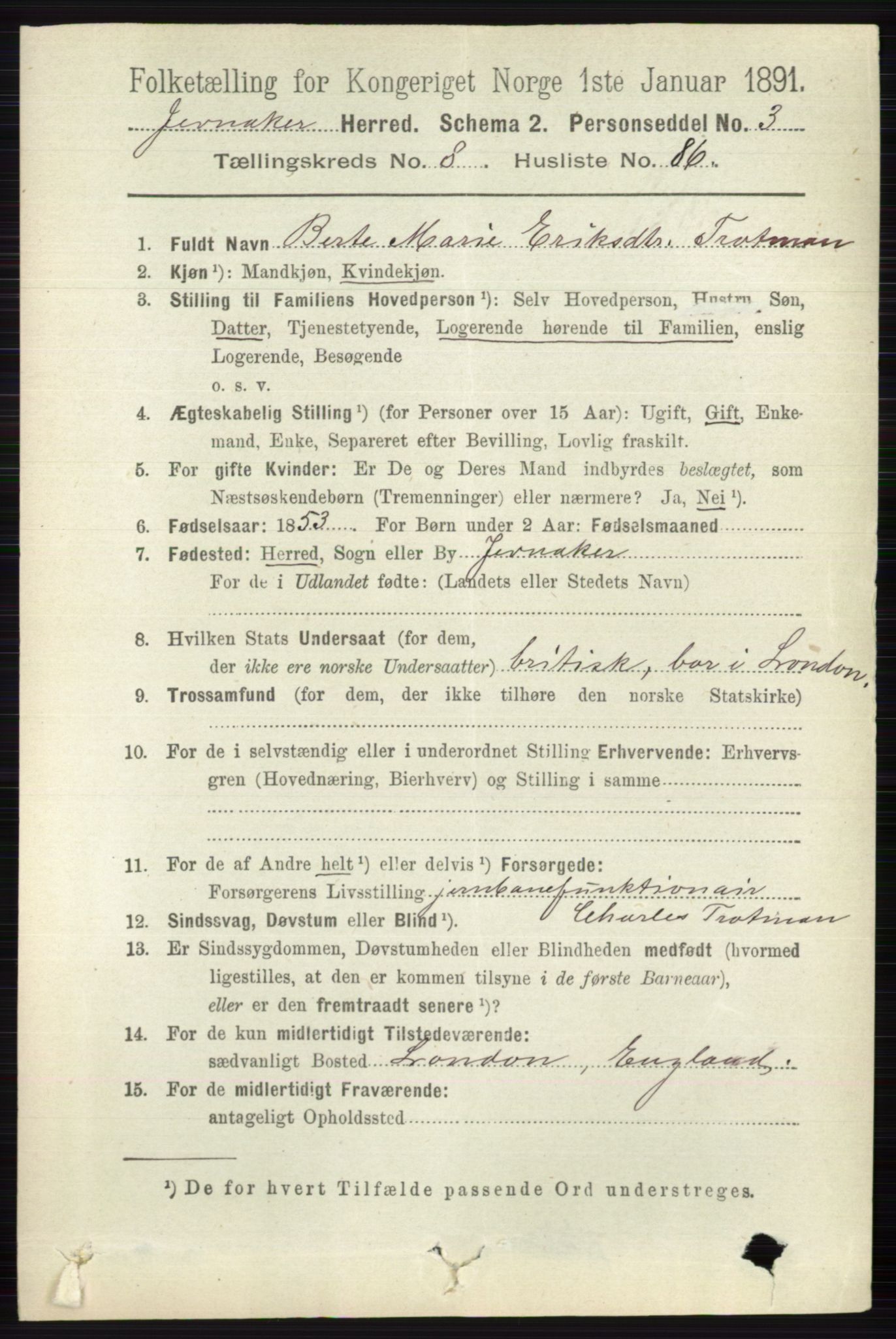 RA, 1891 census for 0532 Jevnaker, 1891, p. 4877