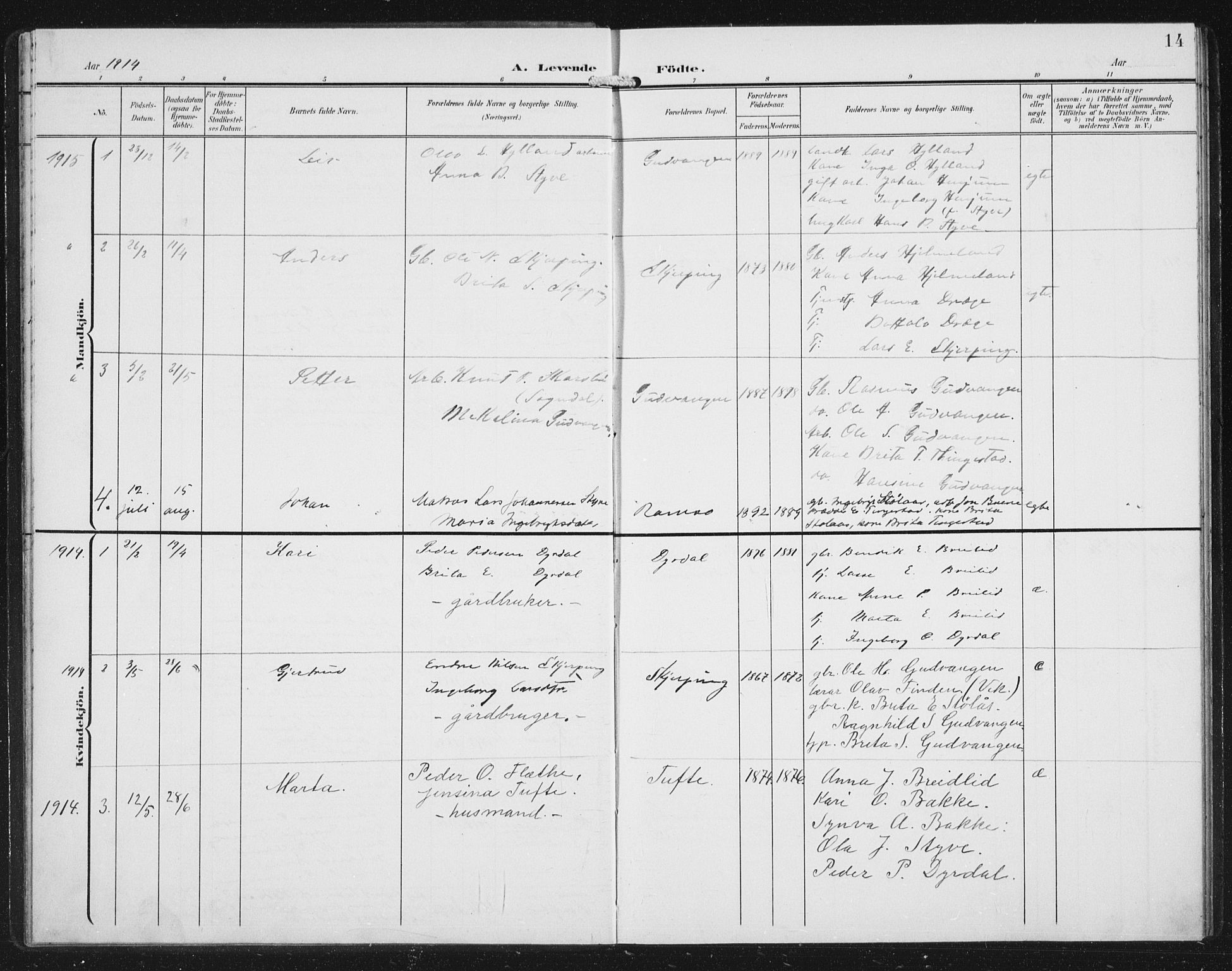 Aurland sokneprestembete, SAB/A-99937/H/Hb/Hbc/L0003: Parish register (copy) no. C 3, 1901-1933, p. 14