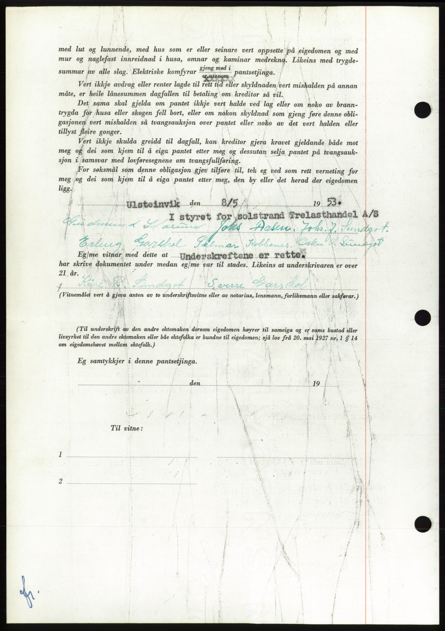 Søre Sunnmøre sorenskriveri, SAT/A-4122/1/2/2C/L0123: Mortgage book no. 11B, 1953-1953, Diary no: : 1108/1953