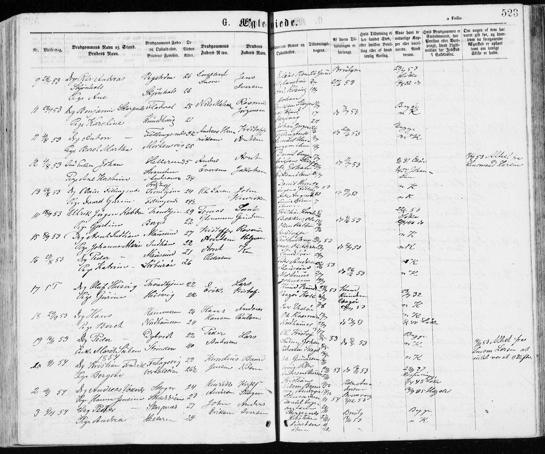 Ministerialprotokoller, klokkerbøker og fødselsregistre - Sør-Trøndelag, SAT/A-1456/640/L0576: Parish register (official) no. 640A01, 1846-1876, p. 523