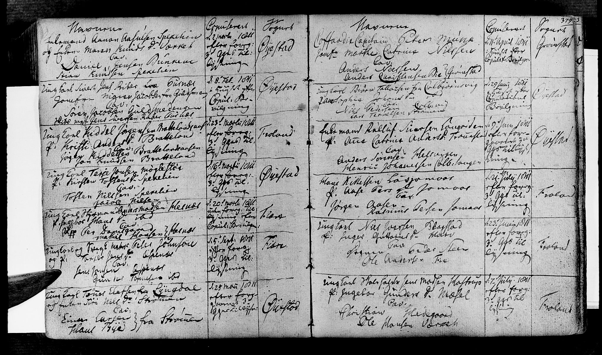 Øyestad sokneprestkontor, AV/SAK-1111-0049/F/Fa/L0011: Parish register (official) no. A 11, 1805-1824, p. 379