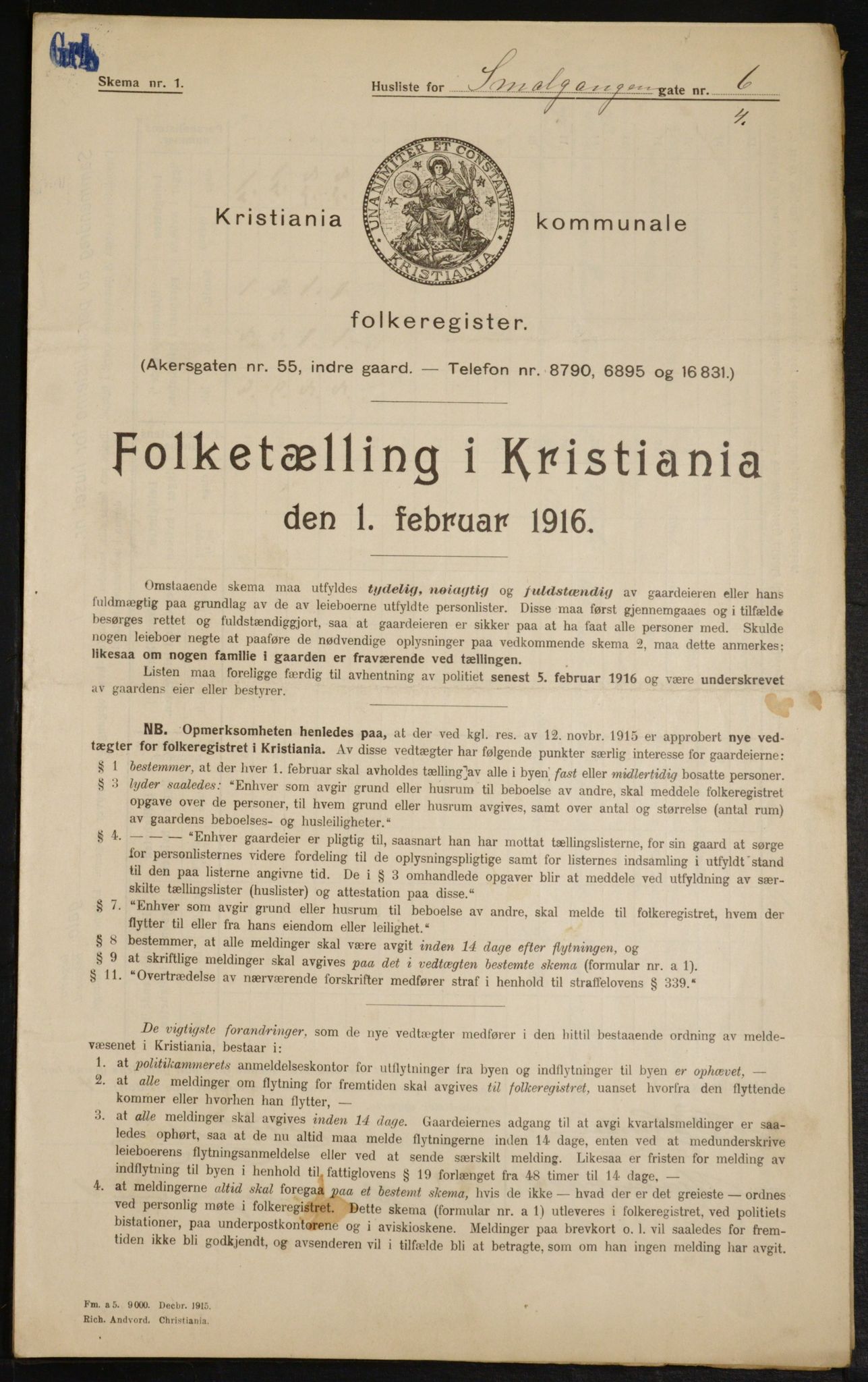 OBA, Municipal Census 1916 for Kristiania, 1916, p. 99460