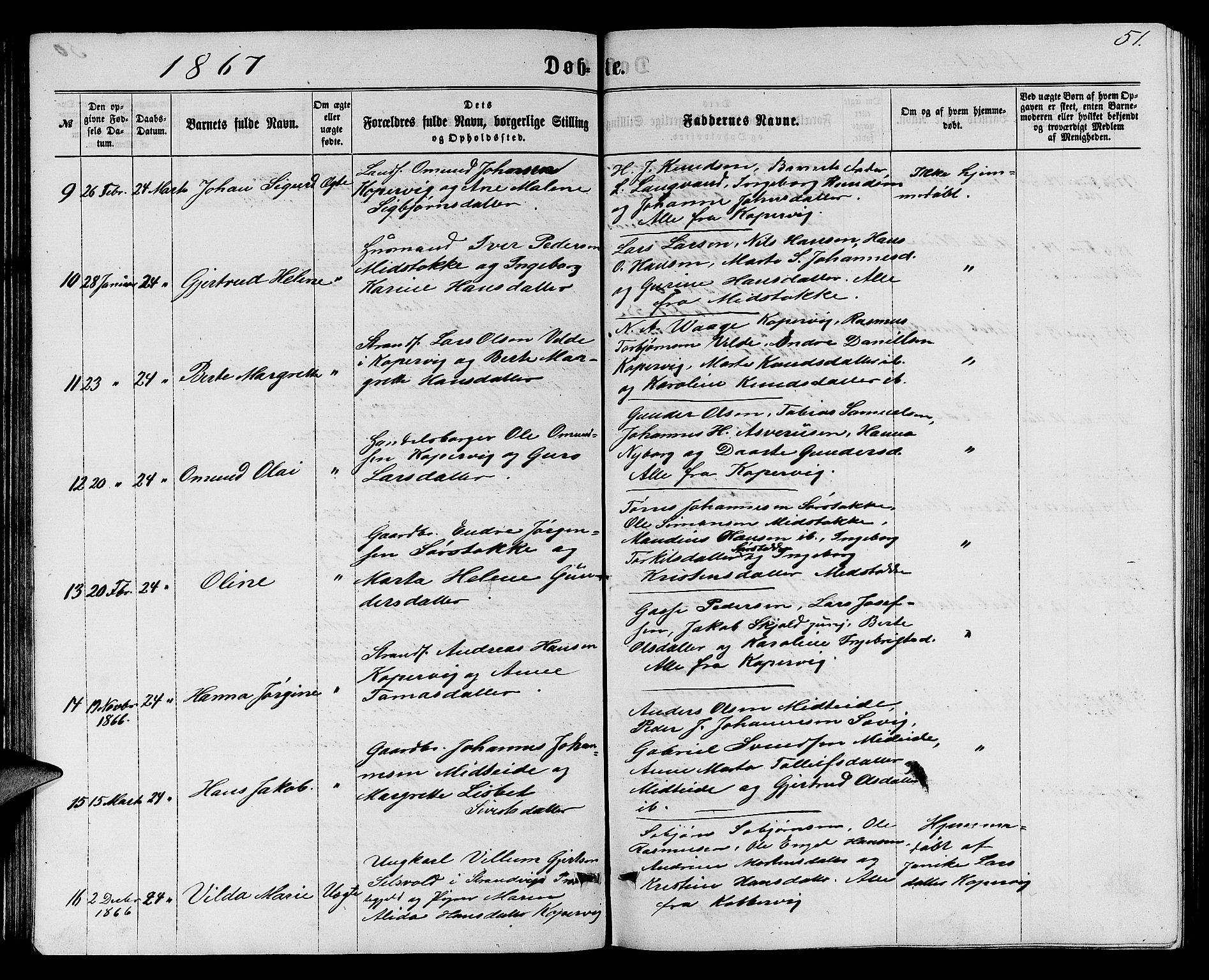 Avaldsnes sokneprestkontor, AV/SAST-A -101851/H/Ha/Hab/L0004: Parish register (copy) no. B 4, 1861-1876, p. 51