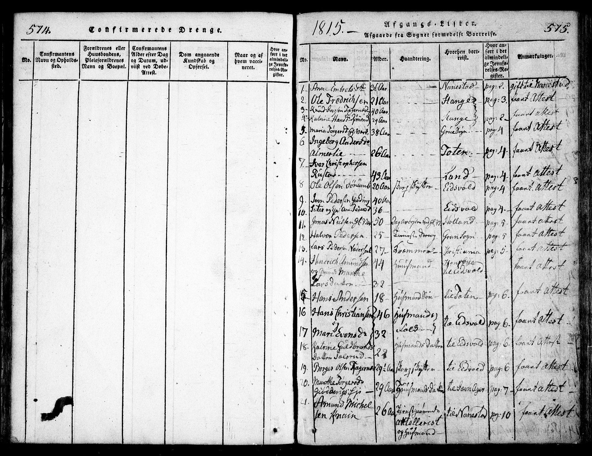 Hurdal prestekontor Kirkebøker, AV/SAO-A-10889/F/Fa/L0003: Parish register (official) no. I 3, 1815-1828, p. 574-575