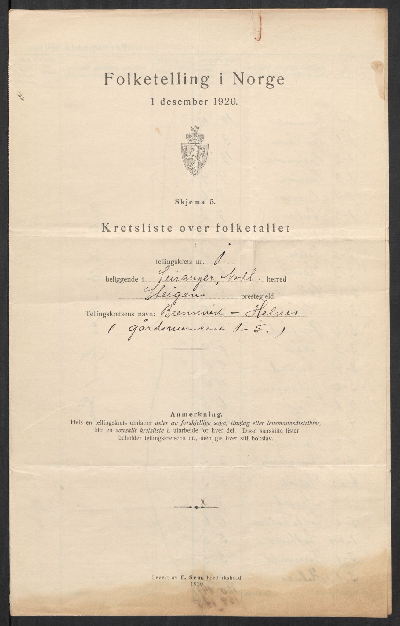 SAT, 1920 census for Leiranger, 1920, p. 6