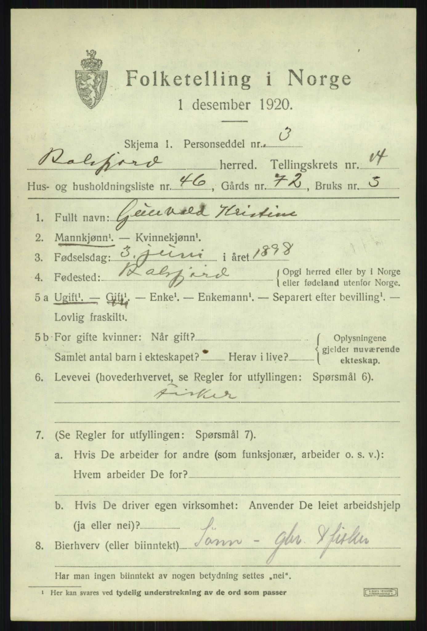 SATØ, 1920 census for Balsfjord, 1920, p. 8703