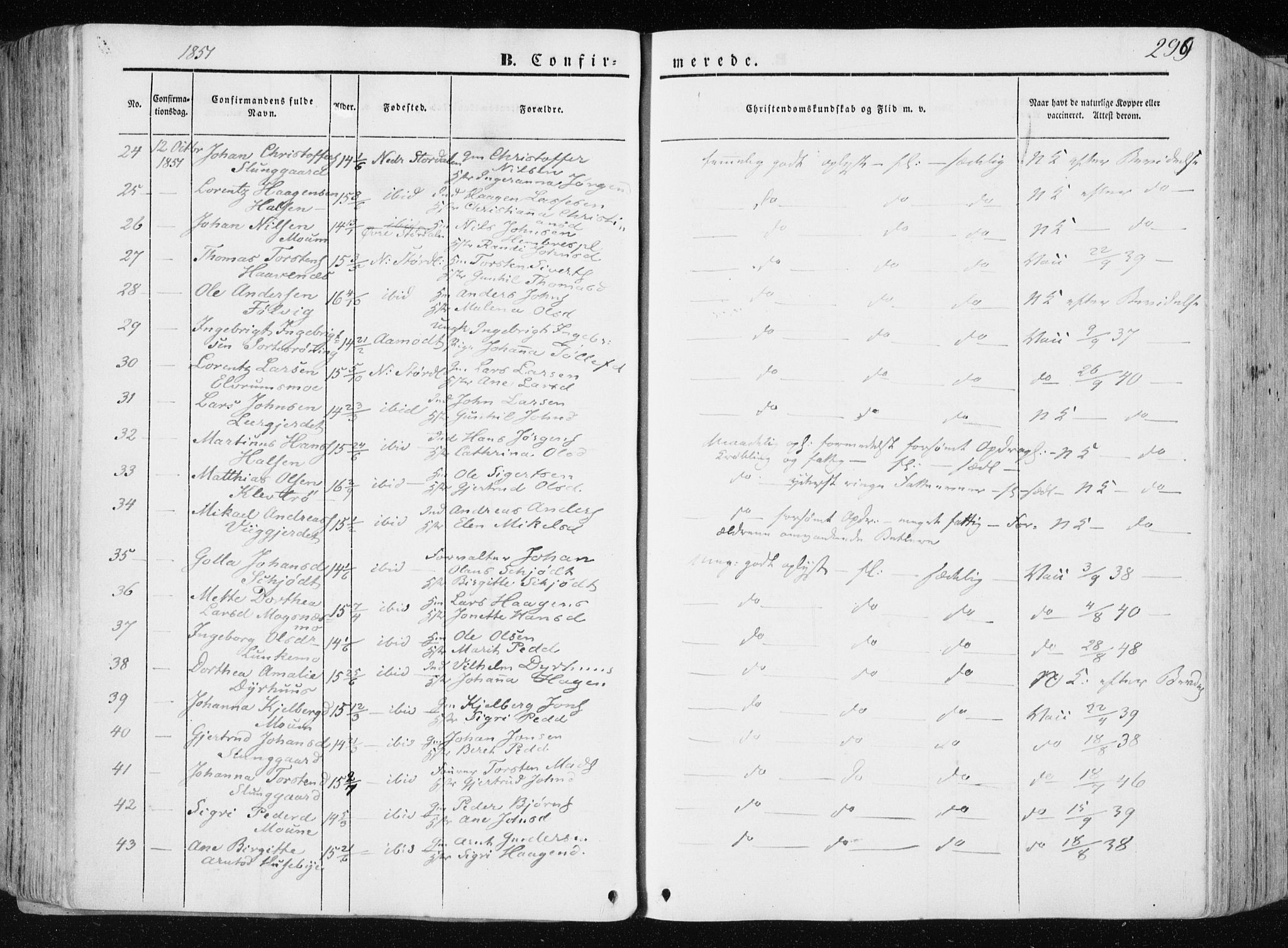 Ministerialprotokoller, klokkerbøker og fødselsregistre - Nord-Trøndelag, AV/SAT-A-1458/709/L0074: Parish register (official) no. 709A14, 1845-1858, p. 299