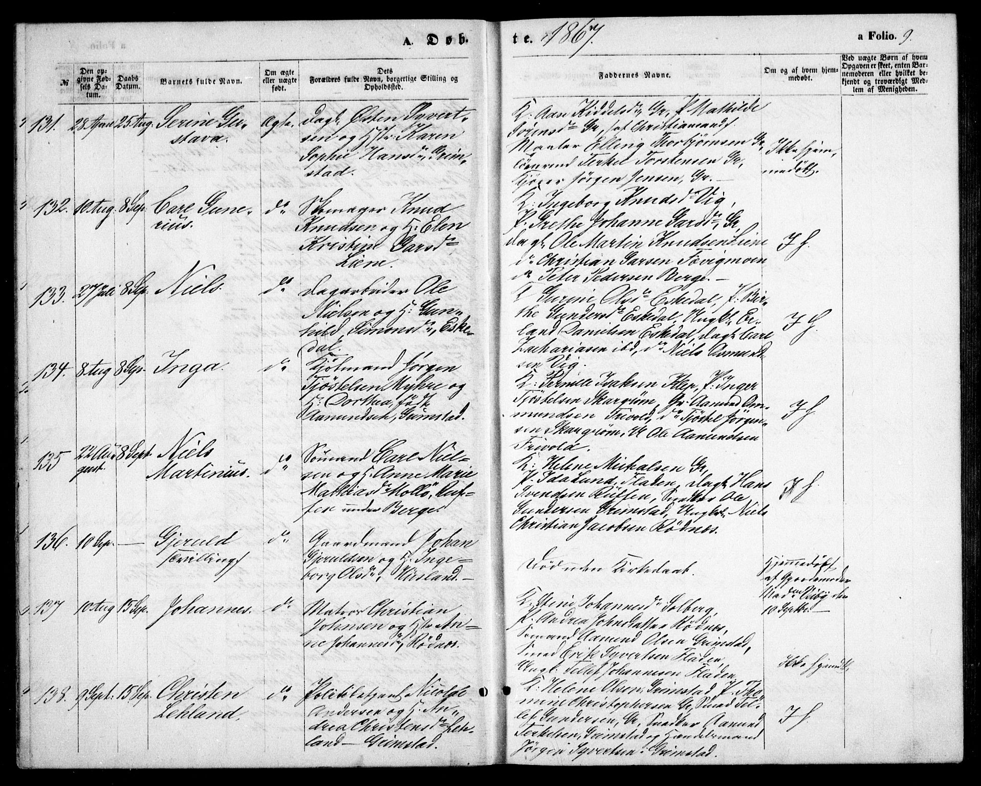 Fjære sokneprestkontor, SAK/1111-0011/F/Fb/L0009: Parish register (copy) no. B 9, 1867-1870, p. 9