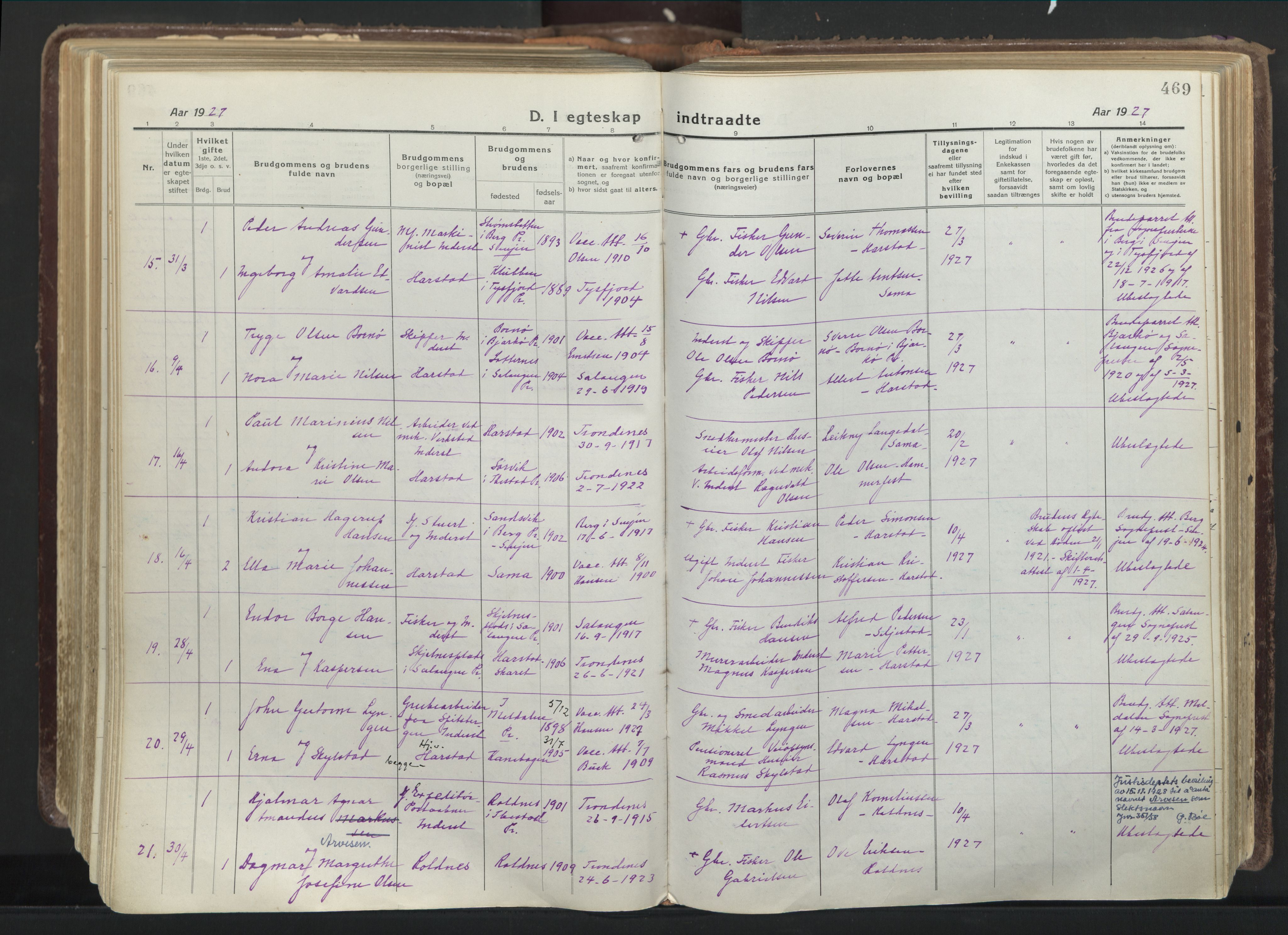 Trondenes sokneprestkontor, AV/SATØ-S-1319/H/Ha/L0019kirke: Parish register (official) no. 19, 1919-1928, p. 469