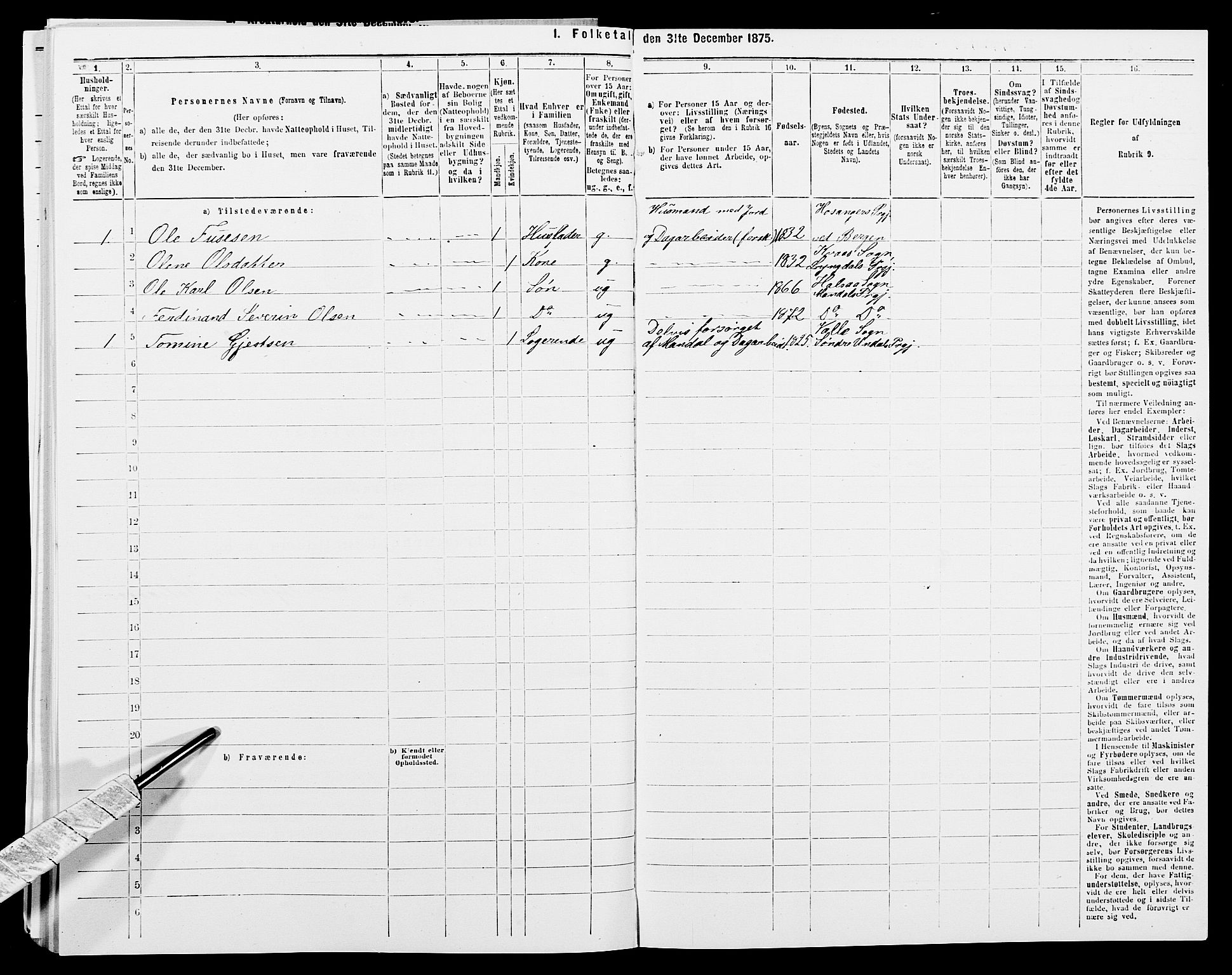 SAK, 1875 census for 1019L Mandal/Halse og Harkmark, 1875, p. 727