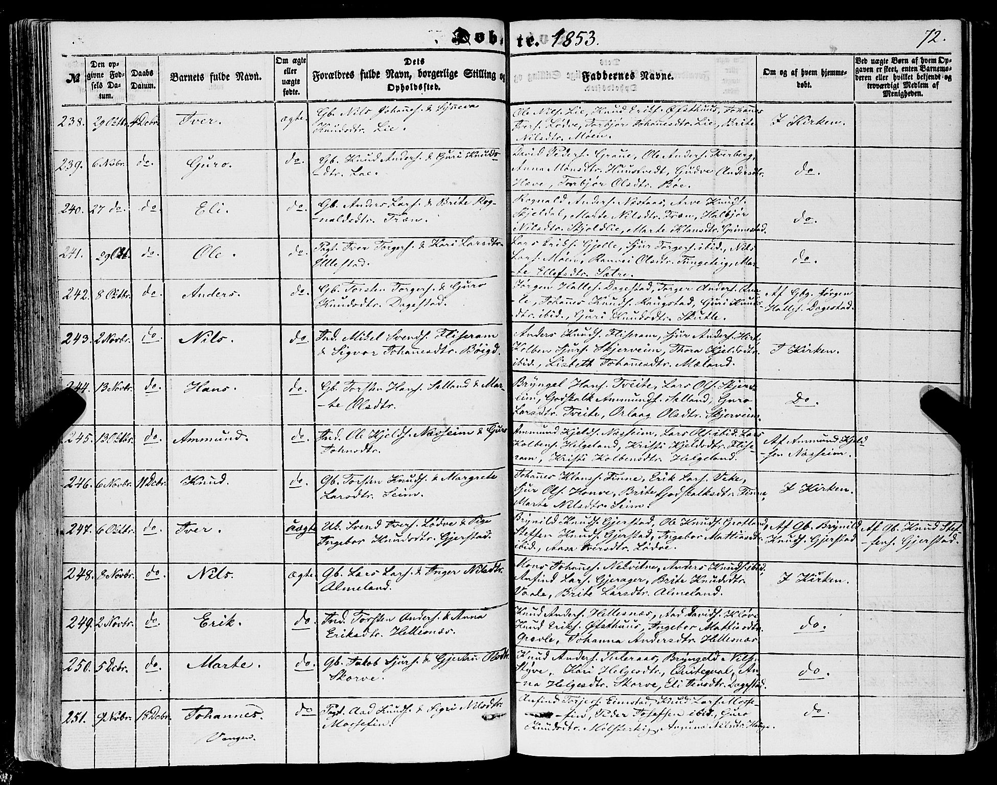 Voss sokneprestembete, SAB/A-79001/H/Haa: Parish register (official) no. A 16, 1849-1863, p. 72