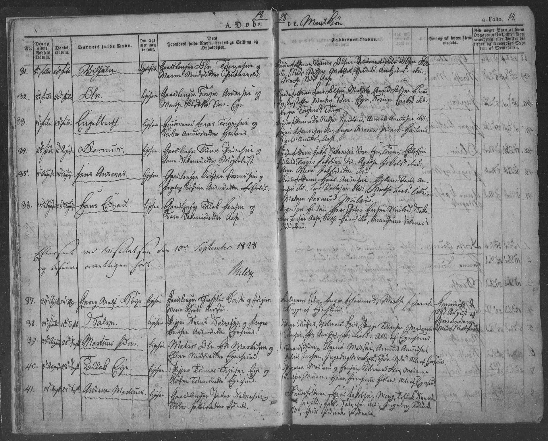 Eigersund sokneprestkontor, AV/SAST-A-101807/S08/L0009: Parish register (official) no. A 9, 1827-1850, p. 14