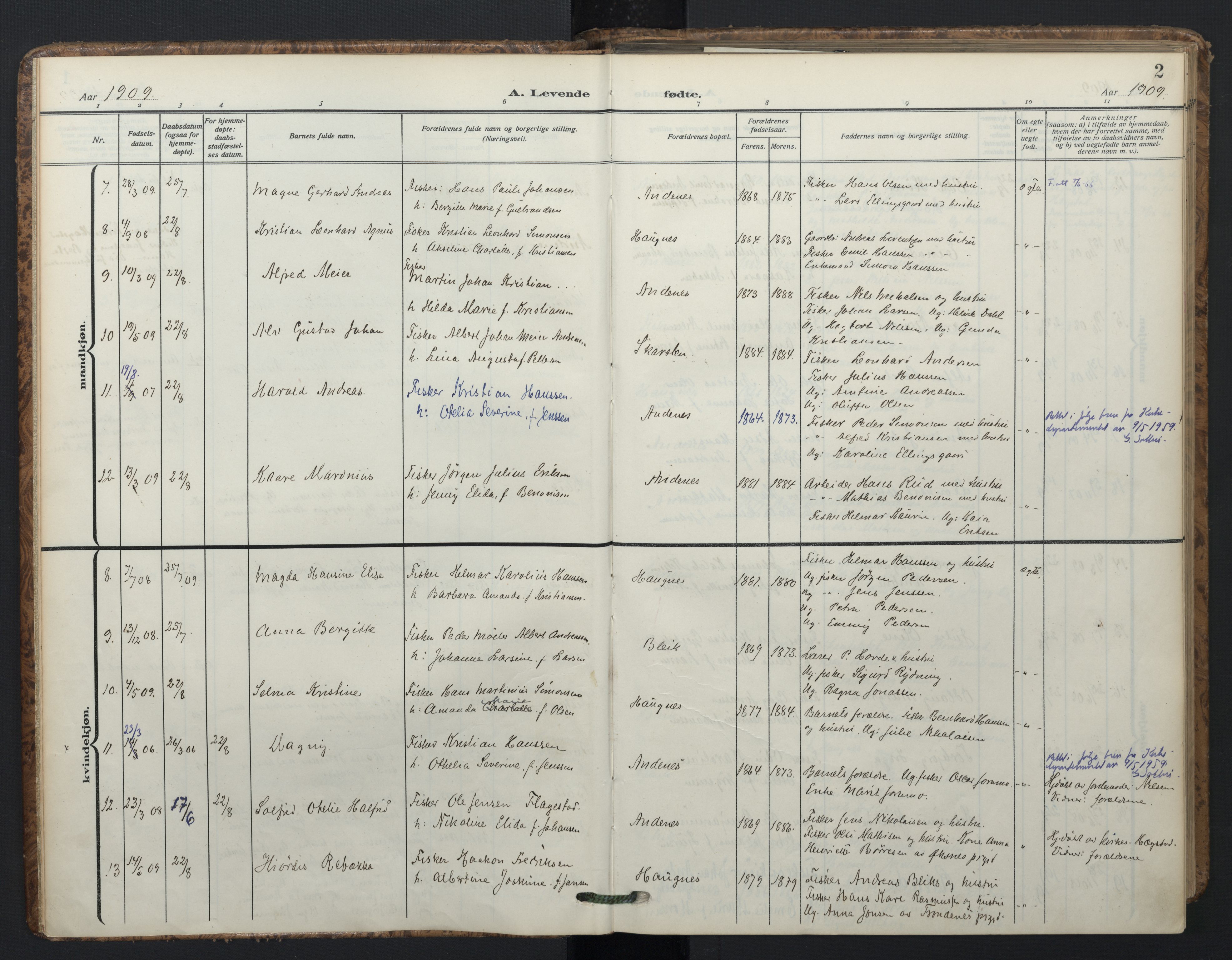Ministerialprotokoller, klokkerbøker og fødselsregistre - Nordland, SAT/A-1459/899/L1438: Parish register (official) no. 899A06, 1909-1922, p. 2