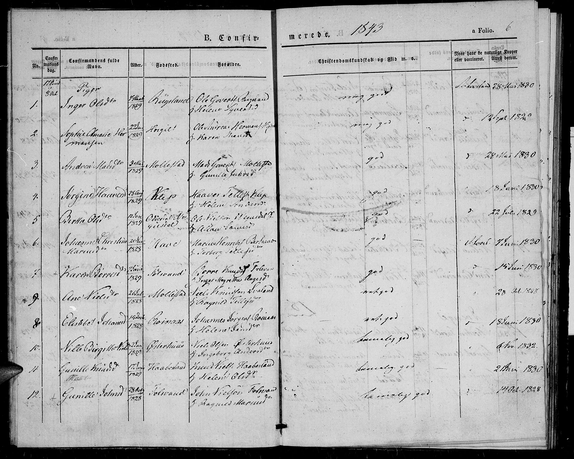 Birkenes sokneprestkontor, SAK/1111-0004/F/Fa/L0002: Parish register (official) no. A 2, 1839-1849, p. 6