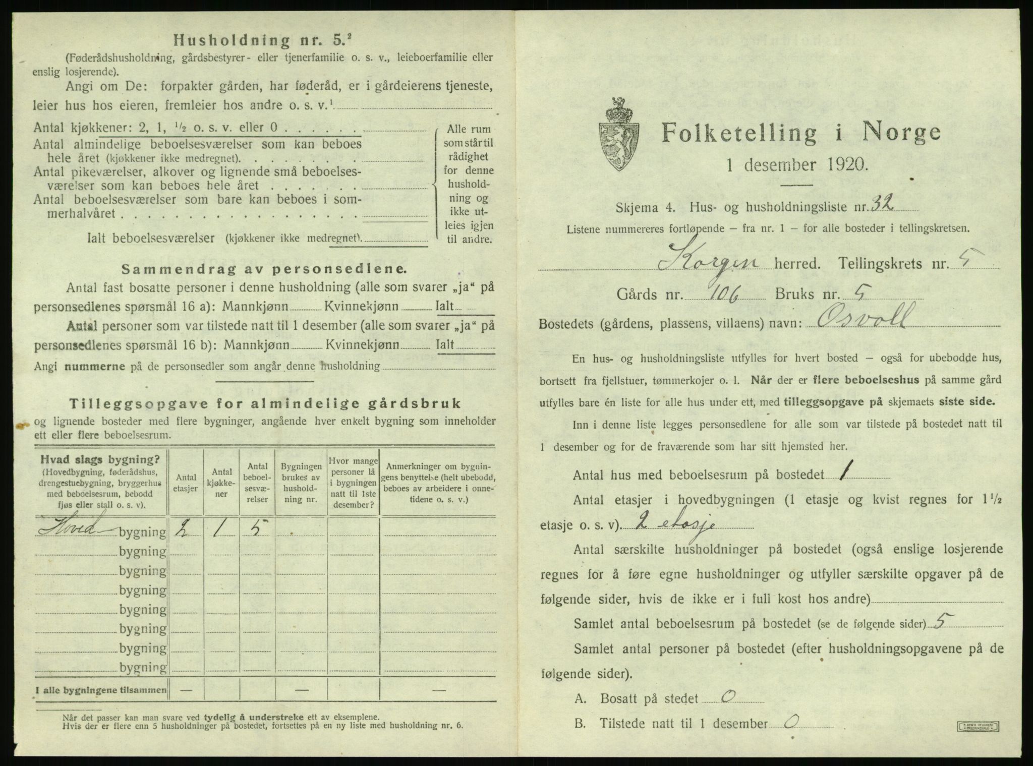 SAT, 1920 census for Korgen, 1920, p. 360