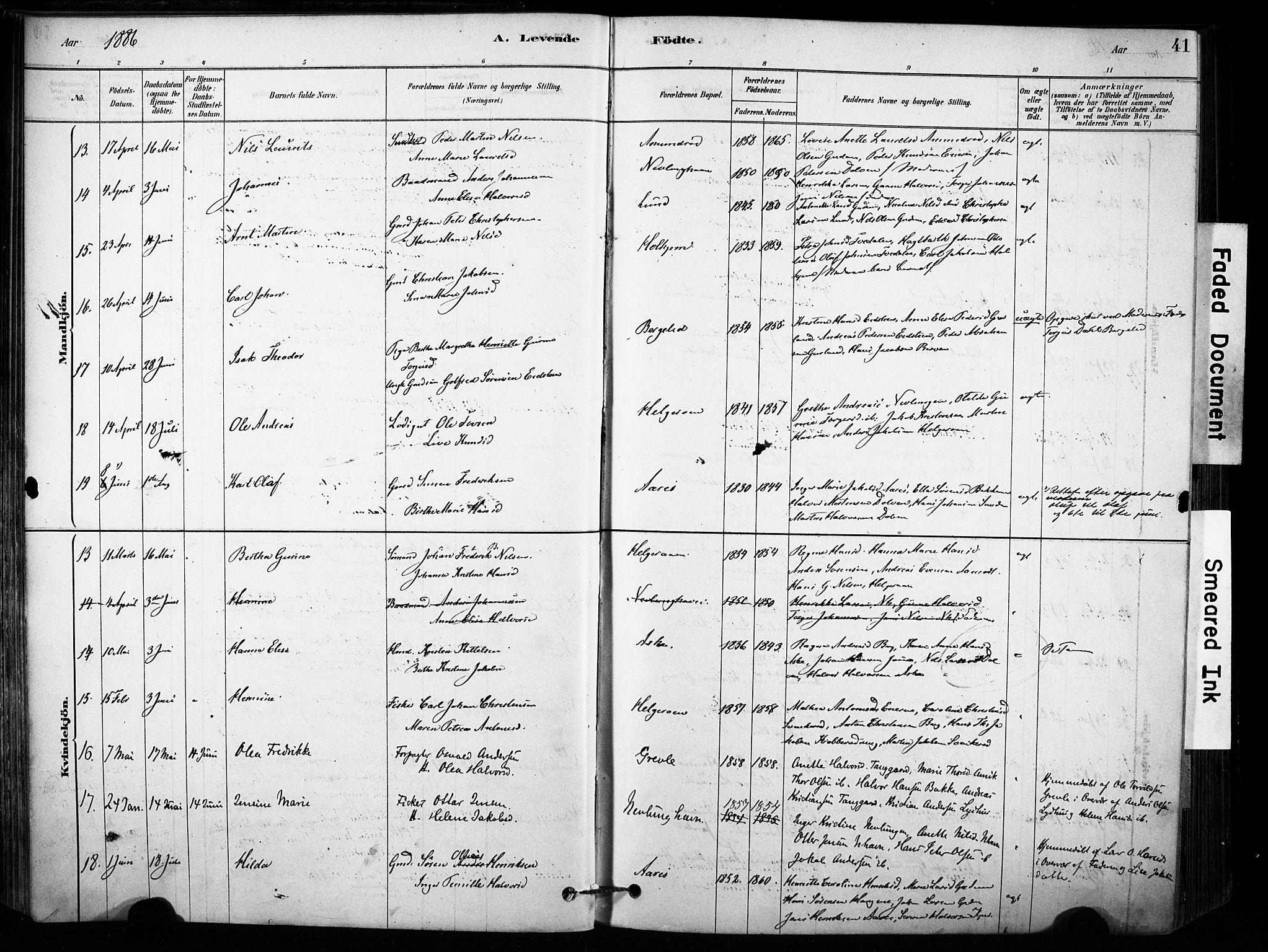 Brunlanes kirkebøker, AV/SAKO-A-342/F/Fb/L0001: Parish register (official) no. II 1, 1878-1899, p. 41