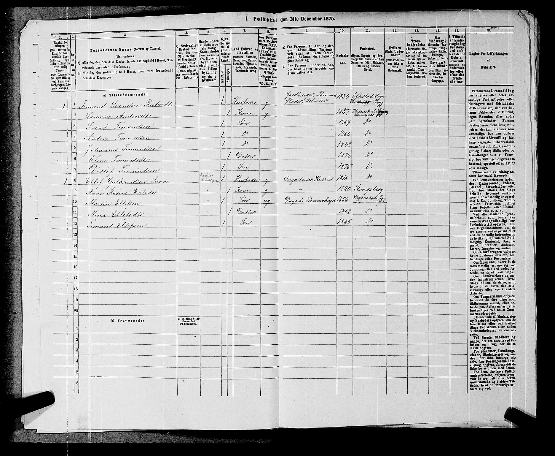 SAKO, 1875 census for 0629P Sandsvær, 1875, p. 1131