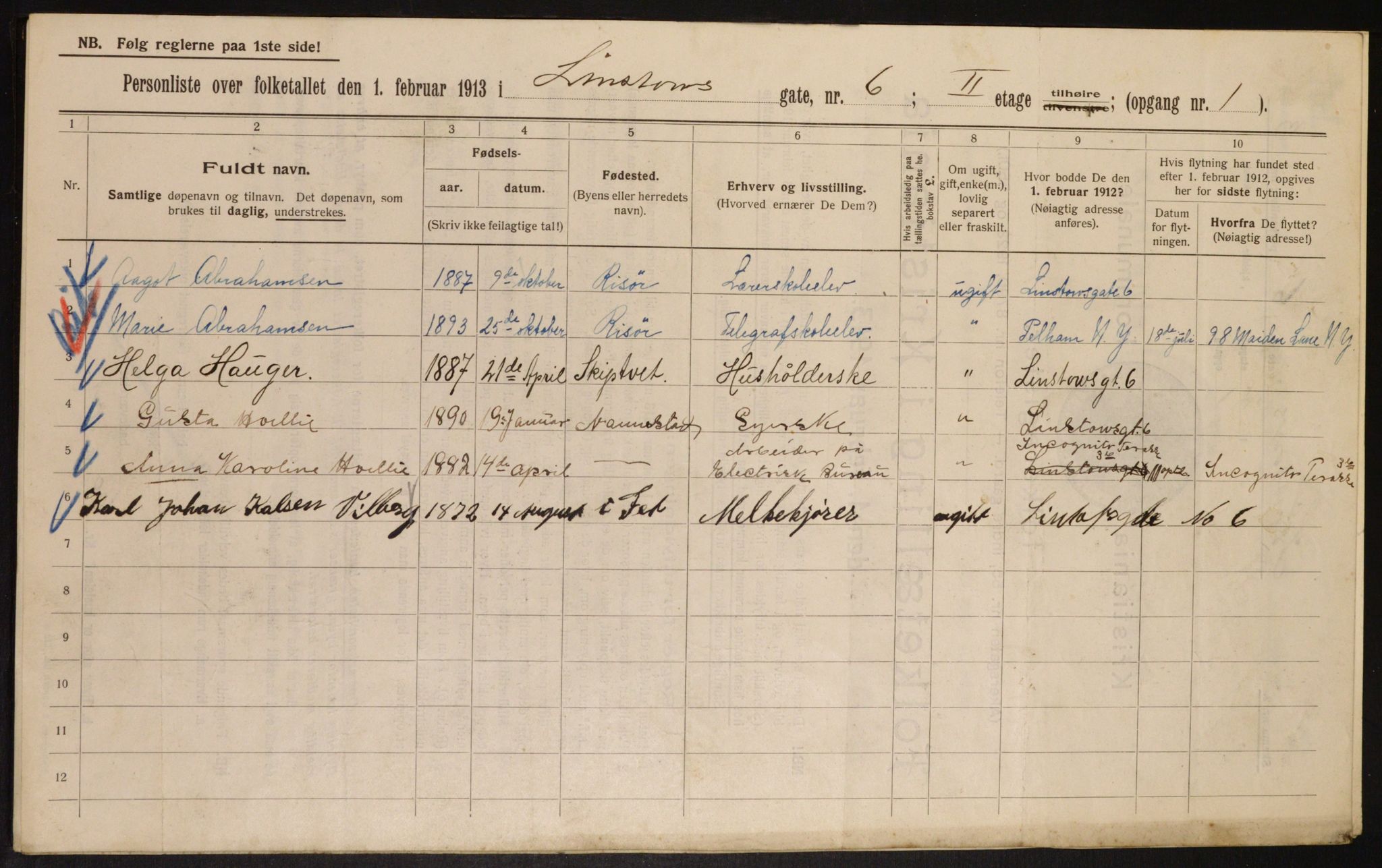 OBA, Municipal Census 1913 for Kristiania, 1913, p. 57544