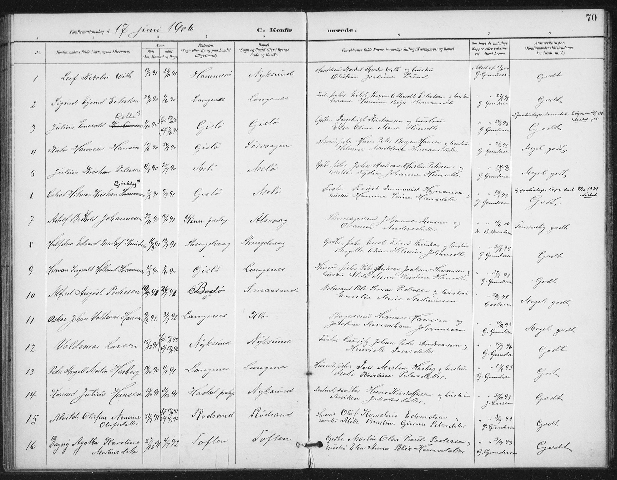 Ministerialprotokoller, klokkerbøker og fødselsregistre - Nordland, AV/SAT-A-1459/894/L1356: Parish register (official) no. 894A02, 1897-1914, p. 70