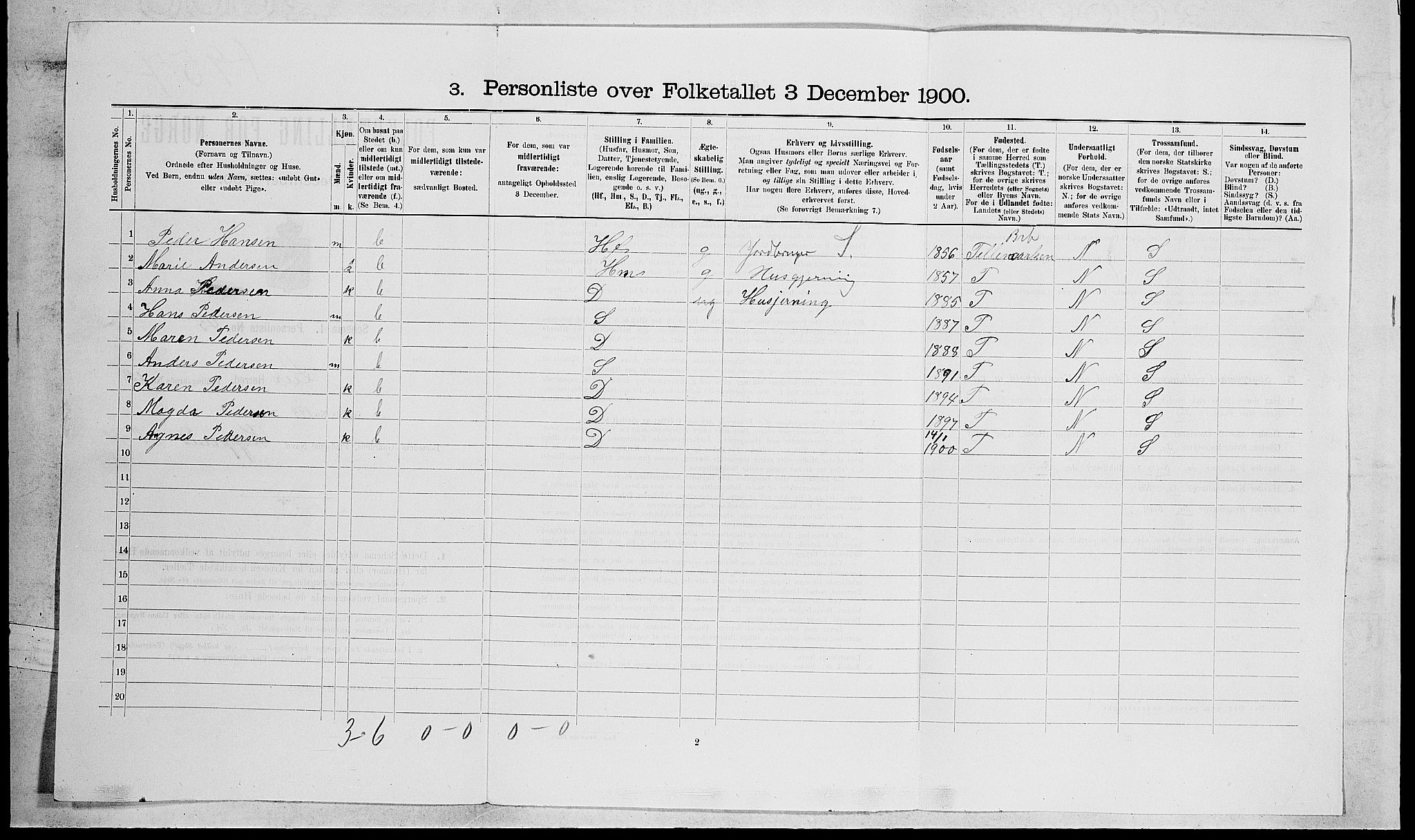 RA, 1900 census for Lier, 1900, p. 2105