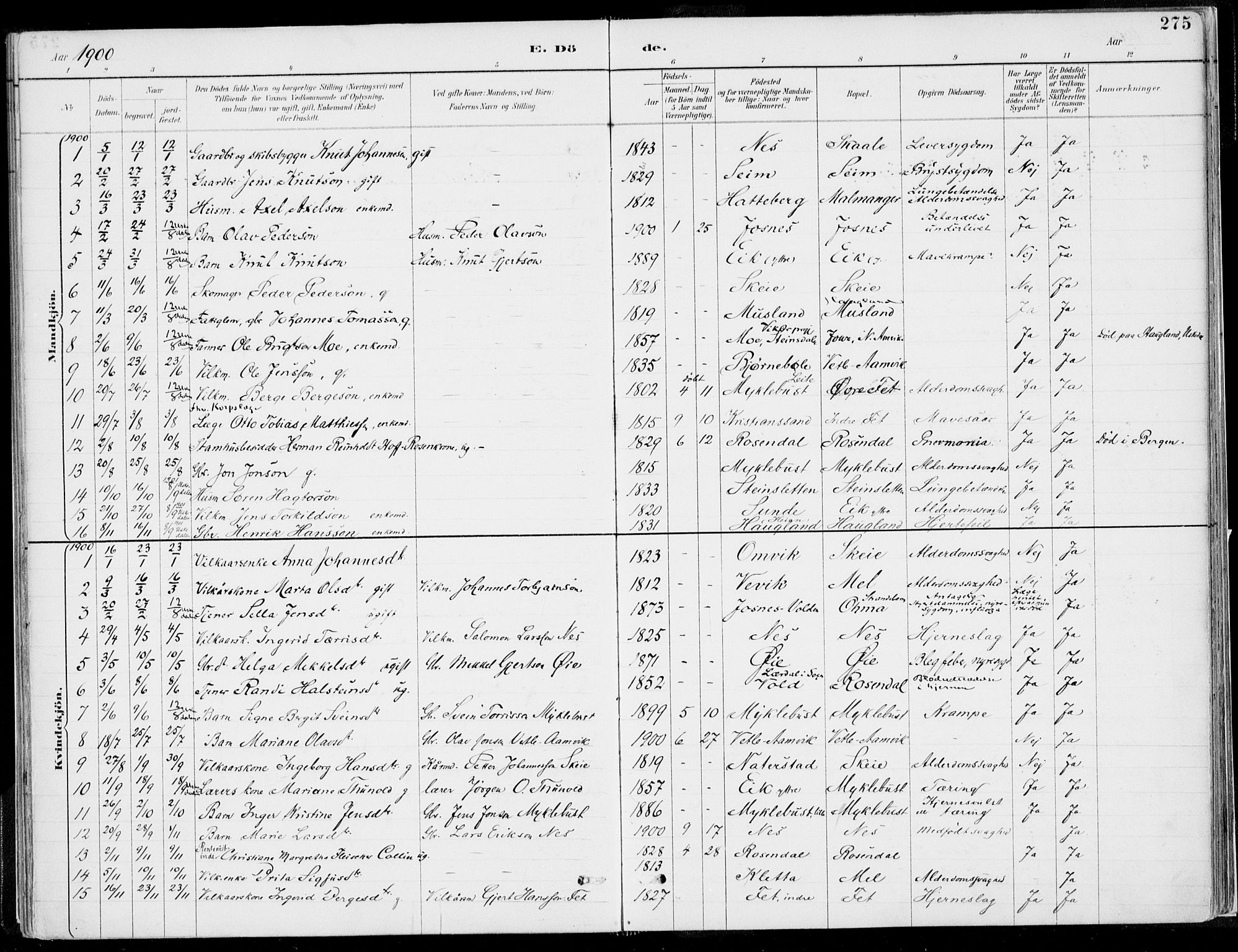 Kvinnherad sokneprestembete, SAB/A-76401/H/Haa: Parish register (official) no. B  1, 1887-1921, p. 275