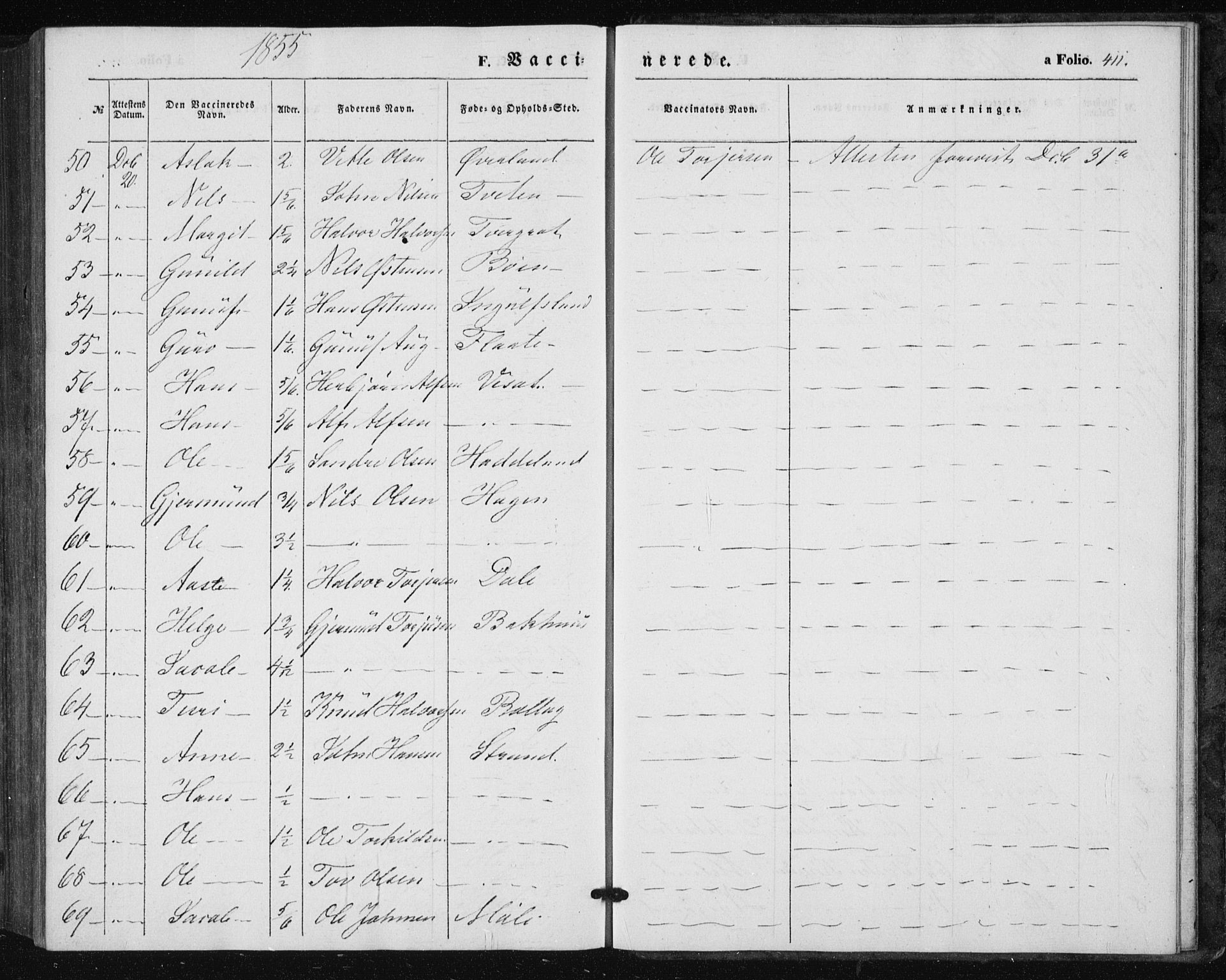 Tinn kirkebøker, AV/SAKO-A-308/F/Fa/L0005: Parish register (official) no. I 5, 1844-1856, p. 411