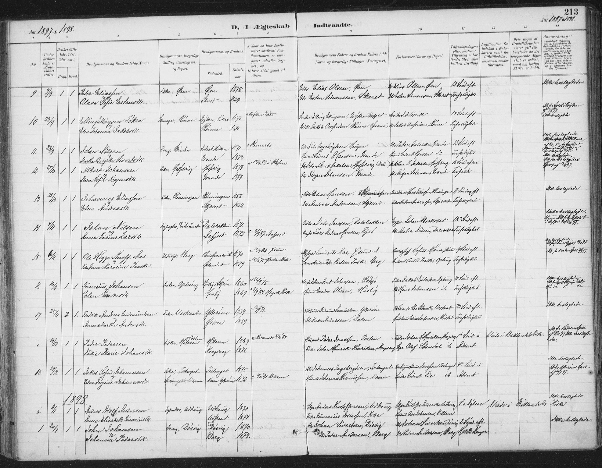 Ministerialprotokoller, klokkerbøker og fødselsregistre - Sør-Trøndelag, SAT/A-1456/659/L0743: Parish register (official) no. 659A13, 1893-1910, p. 213