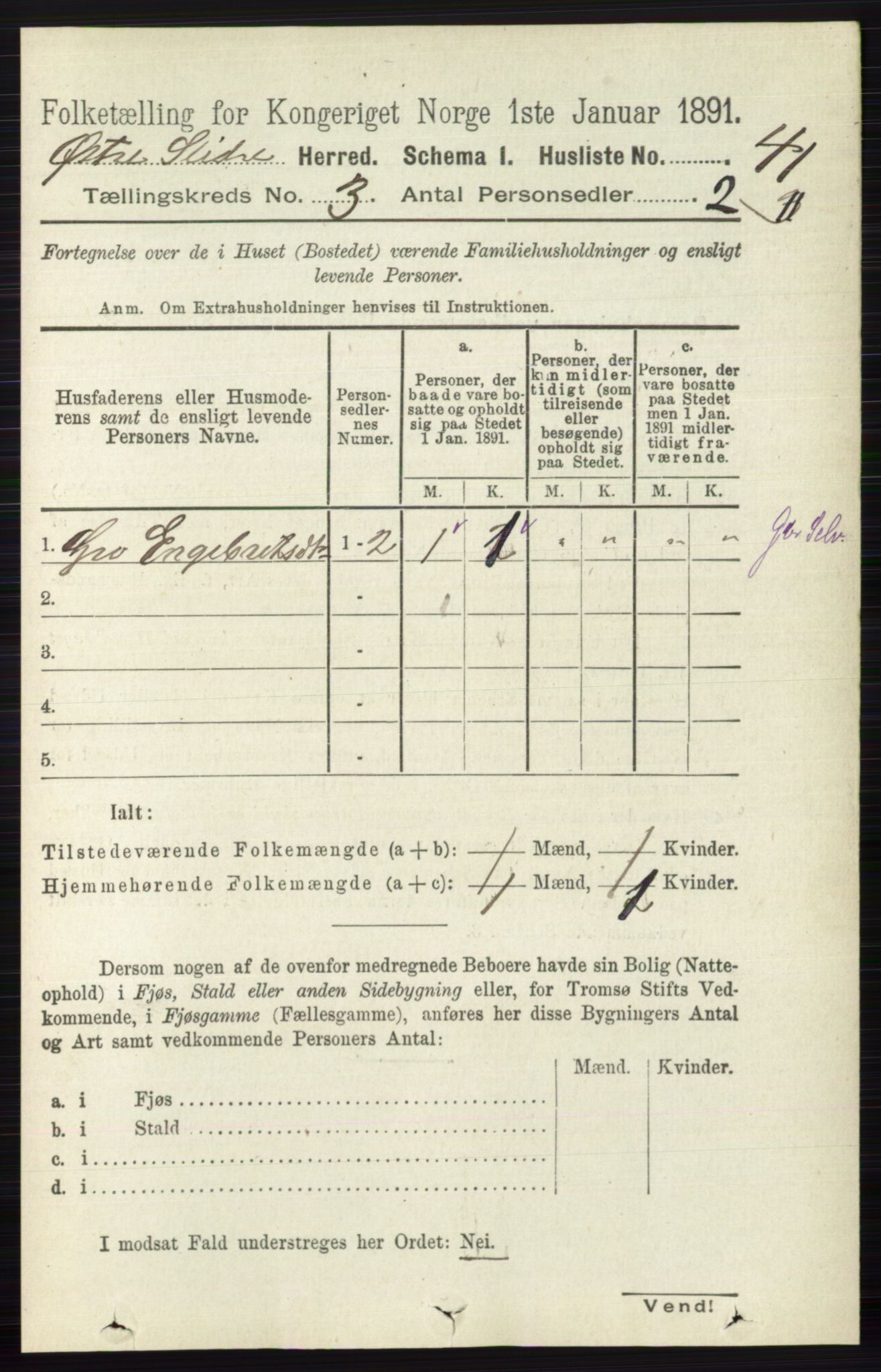 RA, 1891 census for 0544 Øystre Slidre, 1891, p. 590