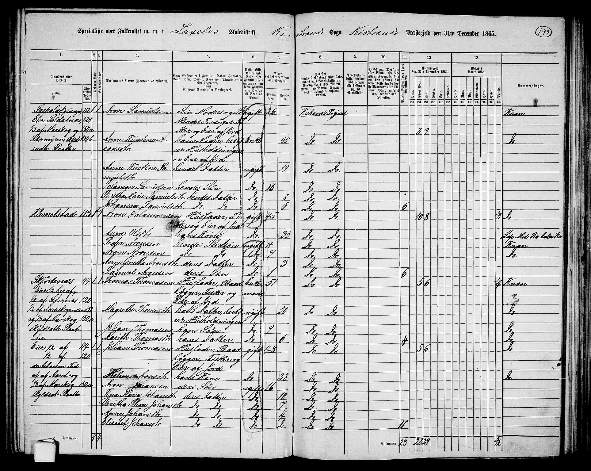 RA, 1865 census for Kistrand, 1865, p. 37