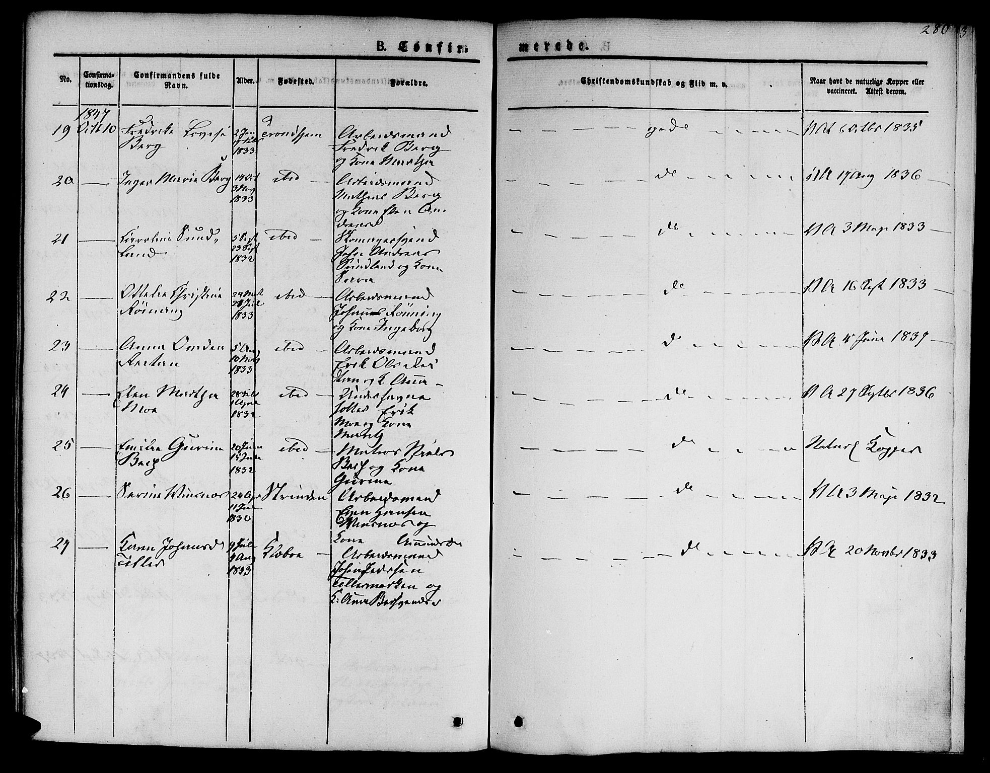 Ministerialprotokoller, klokkerbøker og fødselsregistre - Sør-Trøndelag, SAT/A-1456/601/L0048: Parish register (official) no. 601A16, 1840-1847, p. 280