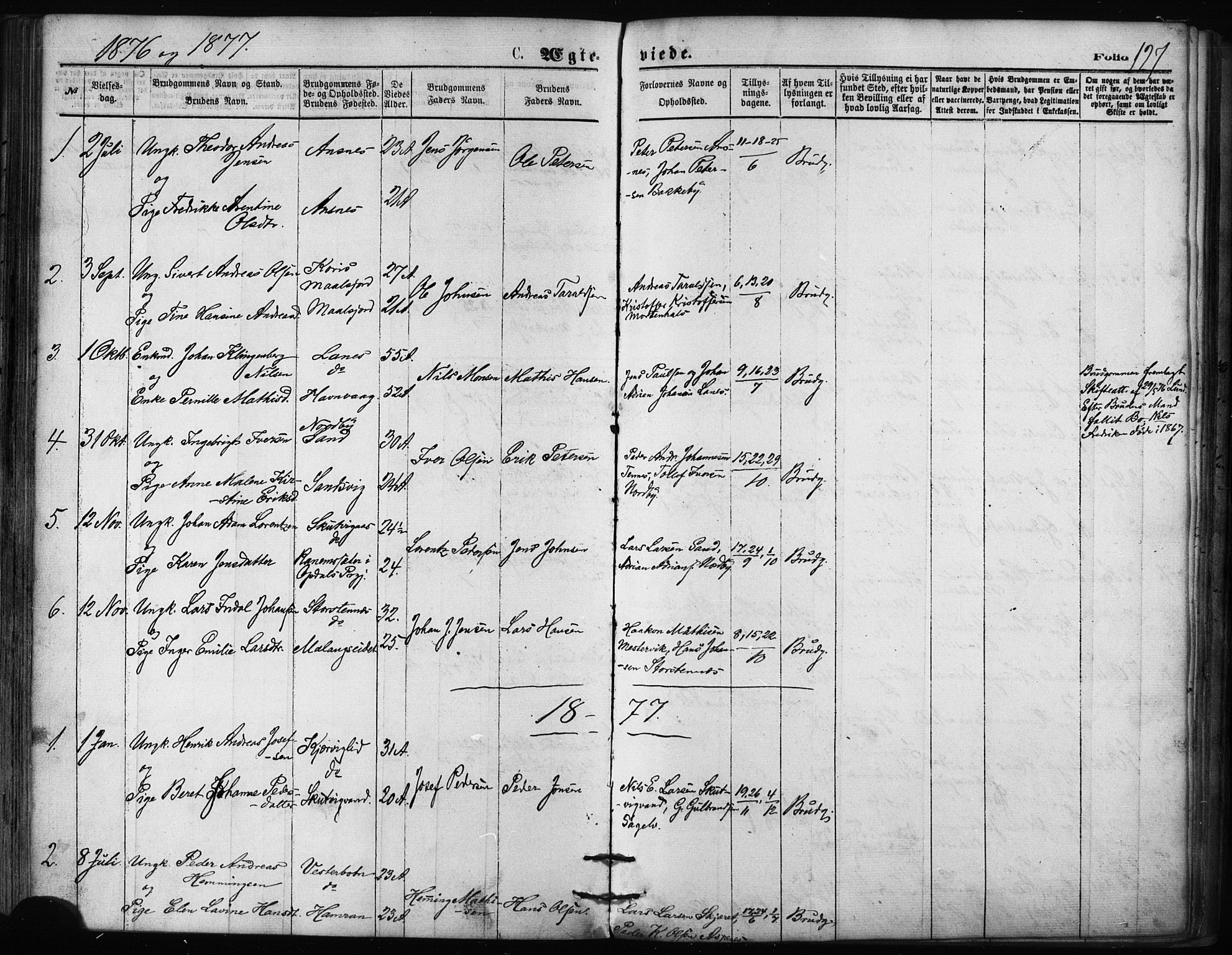 Balsfjord sokneprestembete, SATØ/S-1303/G/Ga/L0002kirke: Parish register (official) no. 2, 1871-1886, p. 127