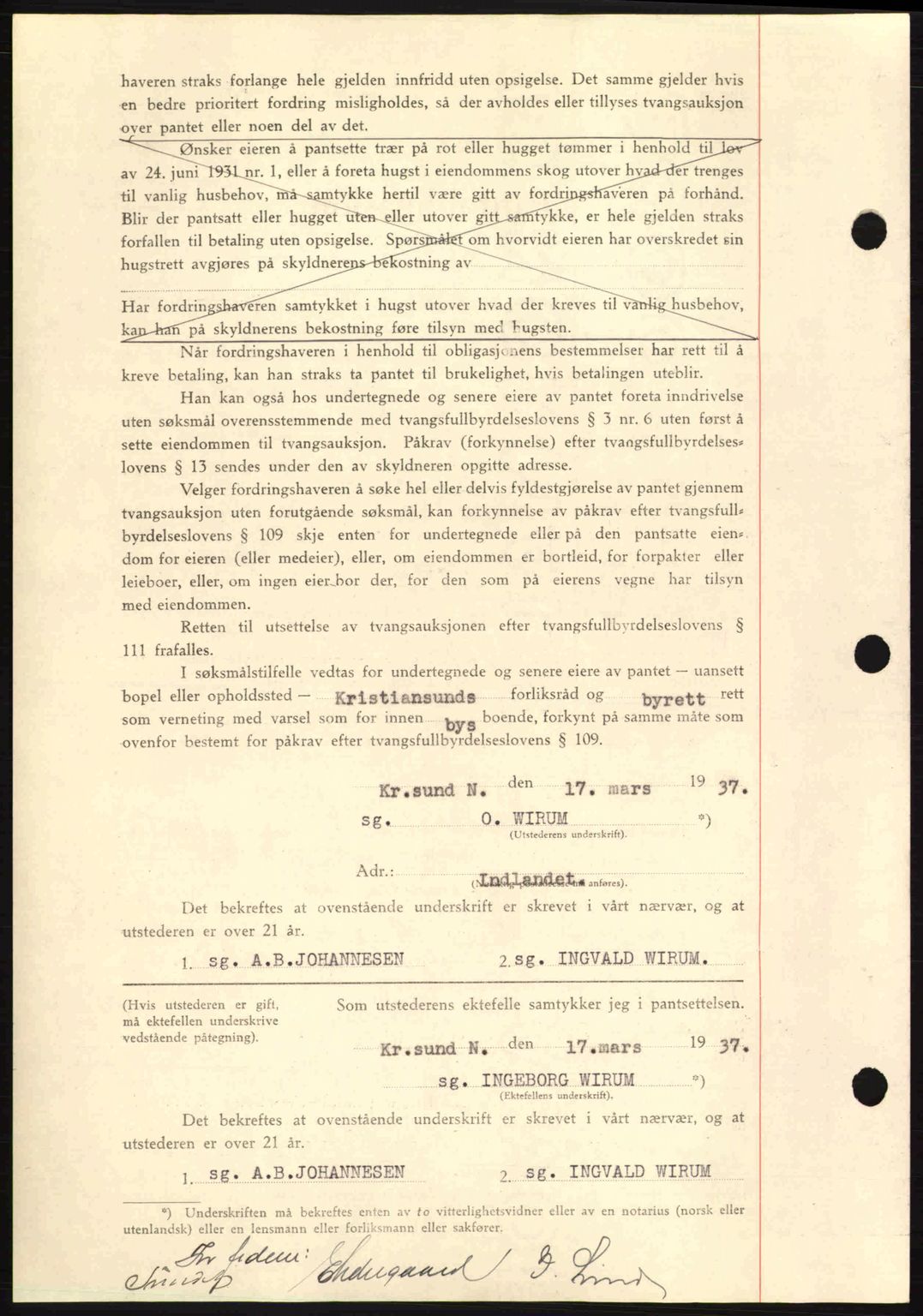 Kristiansund byfogd, AV/SAT-A-4587/A/27: Mortgage book no. 29, 1936-1937, Diary no: : 161/1937