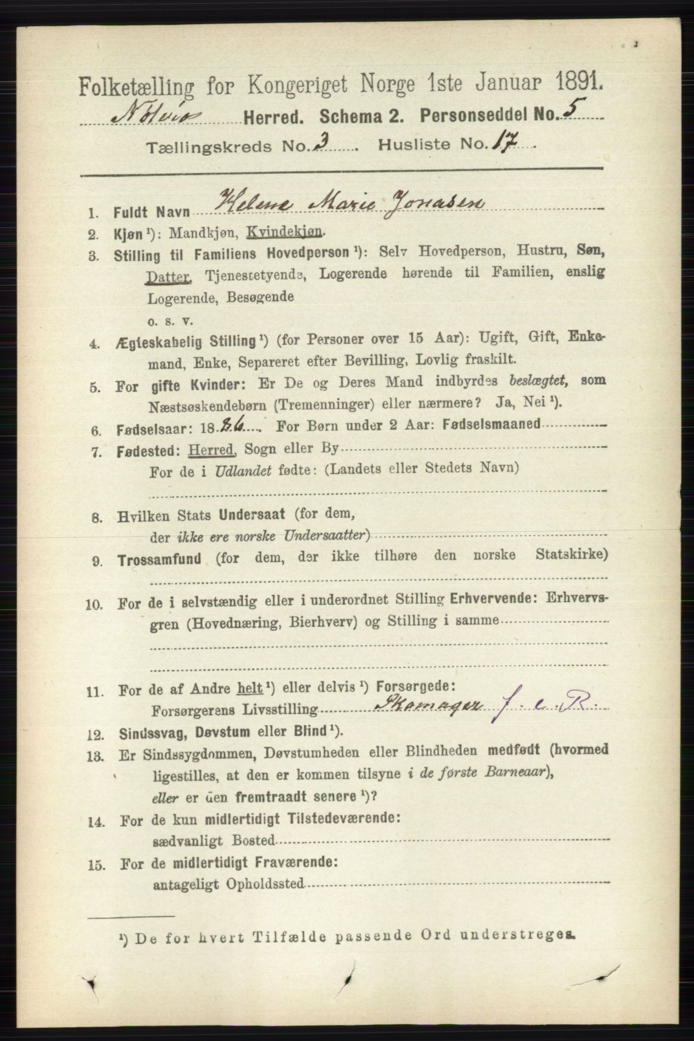 RA, 1891 census for 0722 Nøtterøy, 1891, p. 1643