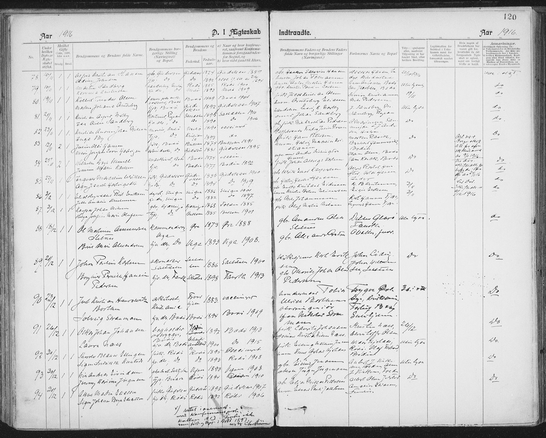 Ministerialprotokoller, klokkerbøker og fødselsregistre - Nordland, AV/SAT-A-1459/801/L0012: Parish register (official) no. 801A12, 1900-1916, p. 120