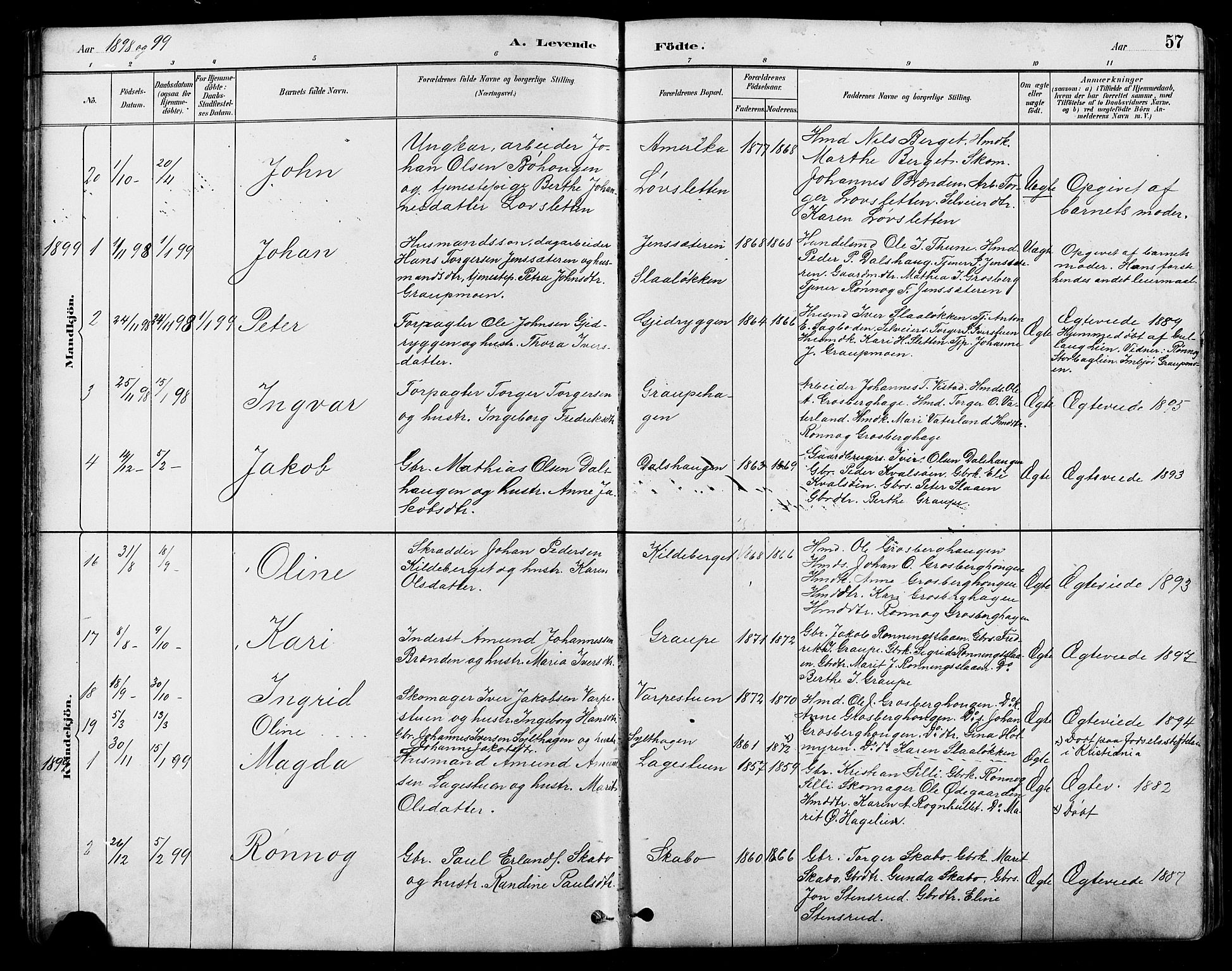 Nord-Fron prestekontor, SAH/PREST-080/H/Ha/Hab/L0005: Parish register (copy) no. 5, 1884-1914, p. 57